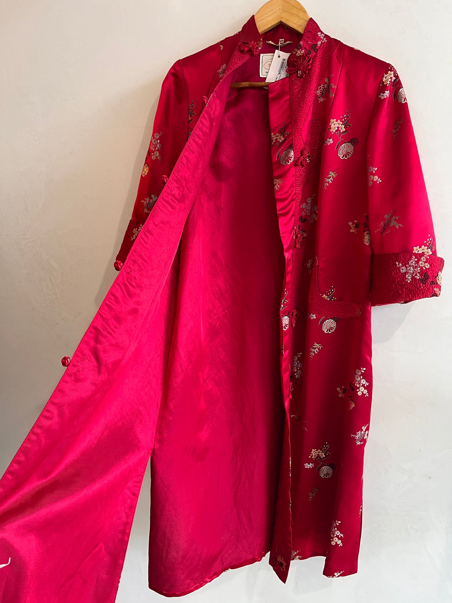 Vintage Red Satin Mandarin Long Jacket S
