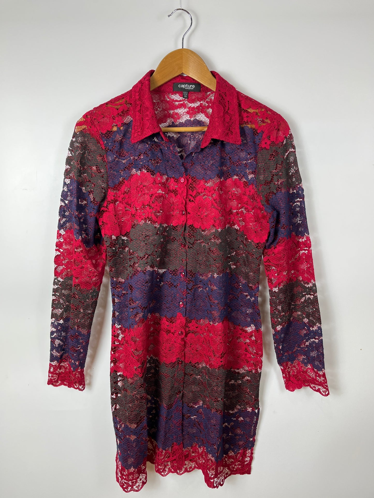 CAPTURE Sheer Lace Shirt Dress Size 40