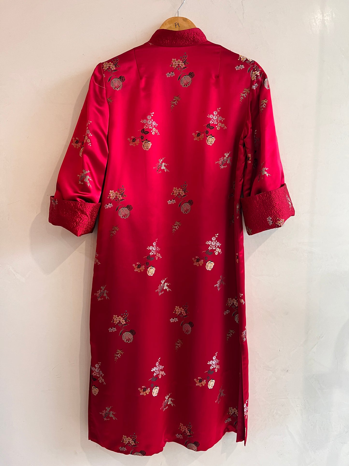 Vintage Red Satin Mandarin Long Jacket S