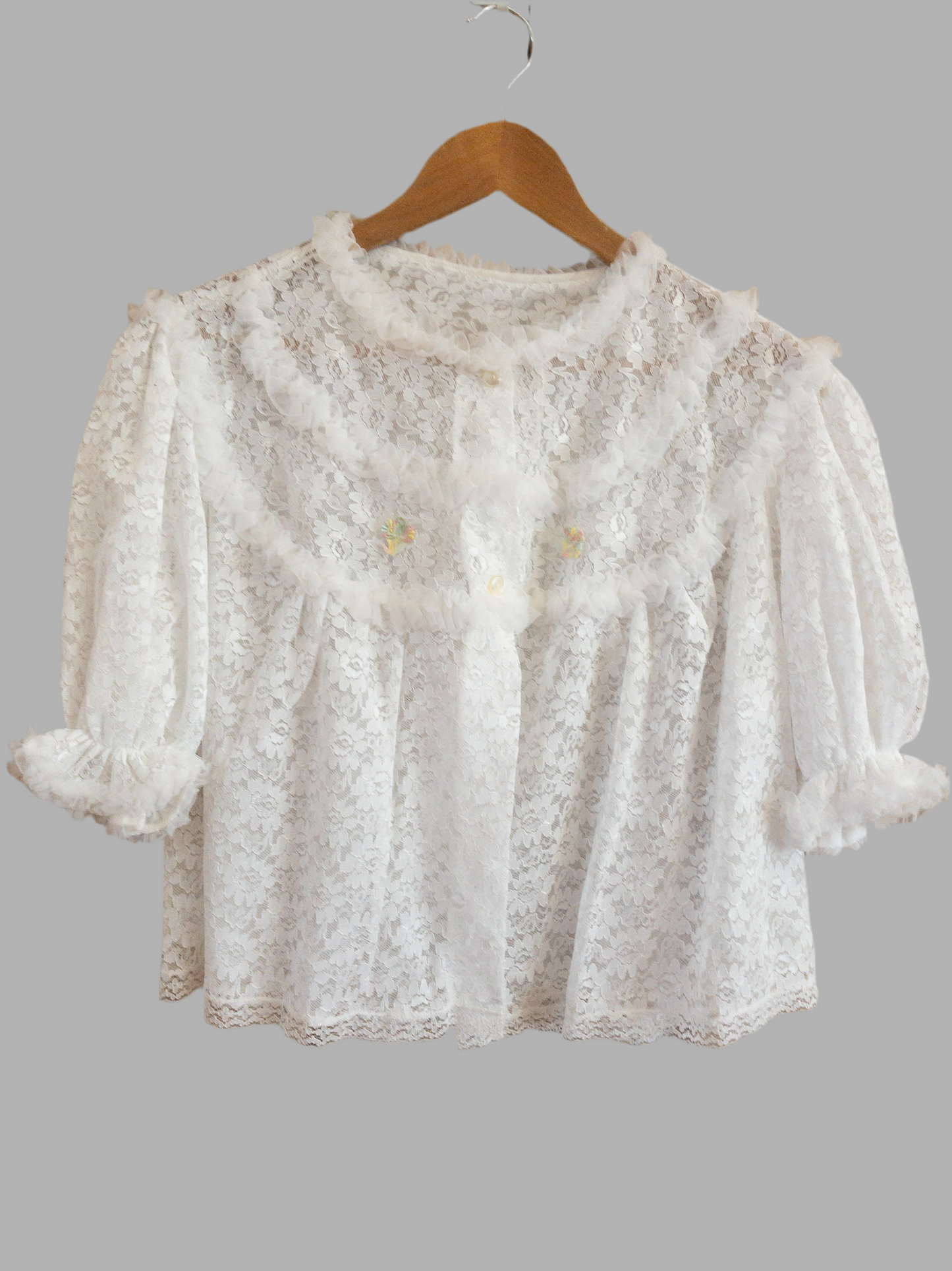 Vintage Crop White Lace Night Top Size S