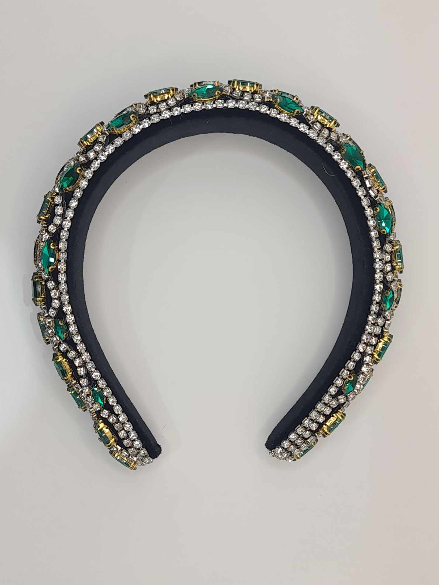 Rhinestone Velvet Padded Headband - green and white