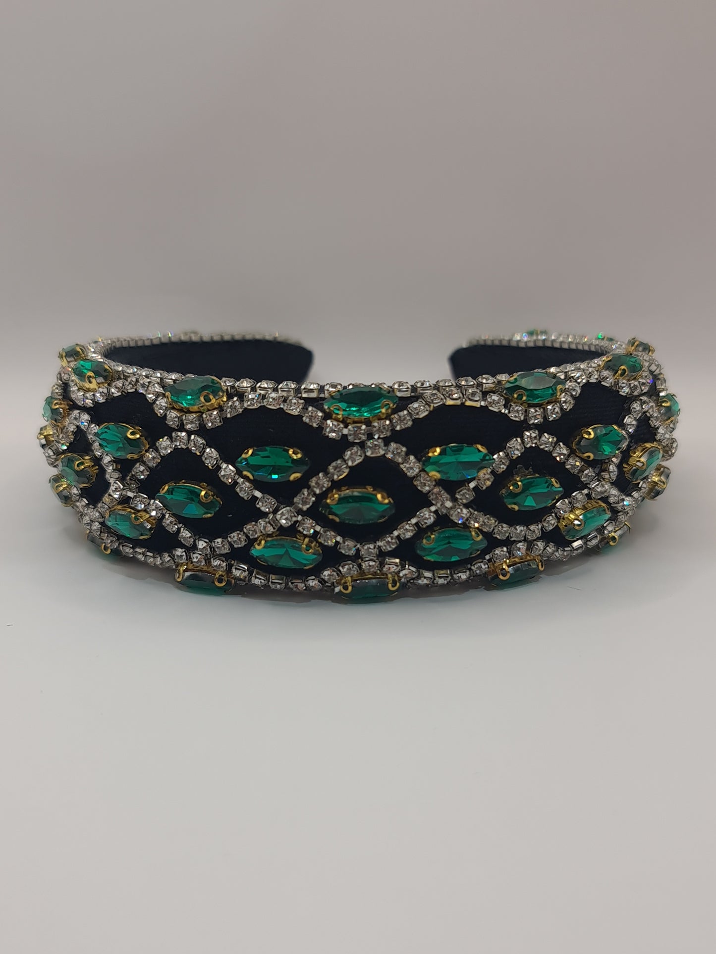 Rhinestone Velvet Padded Headband - green and white