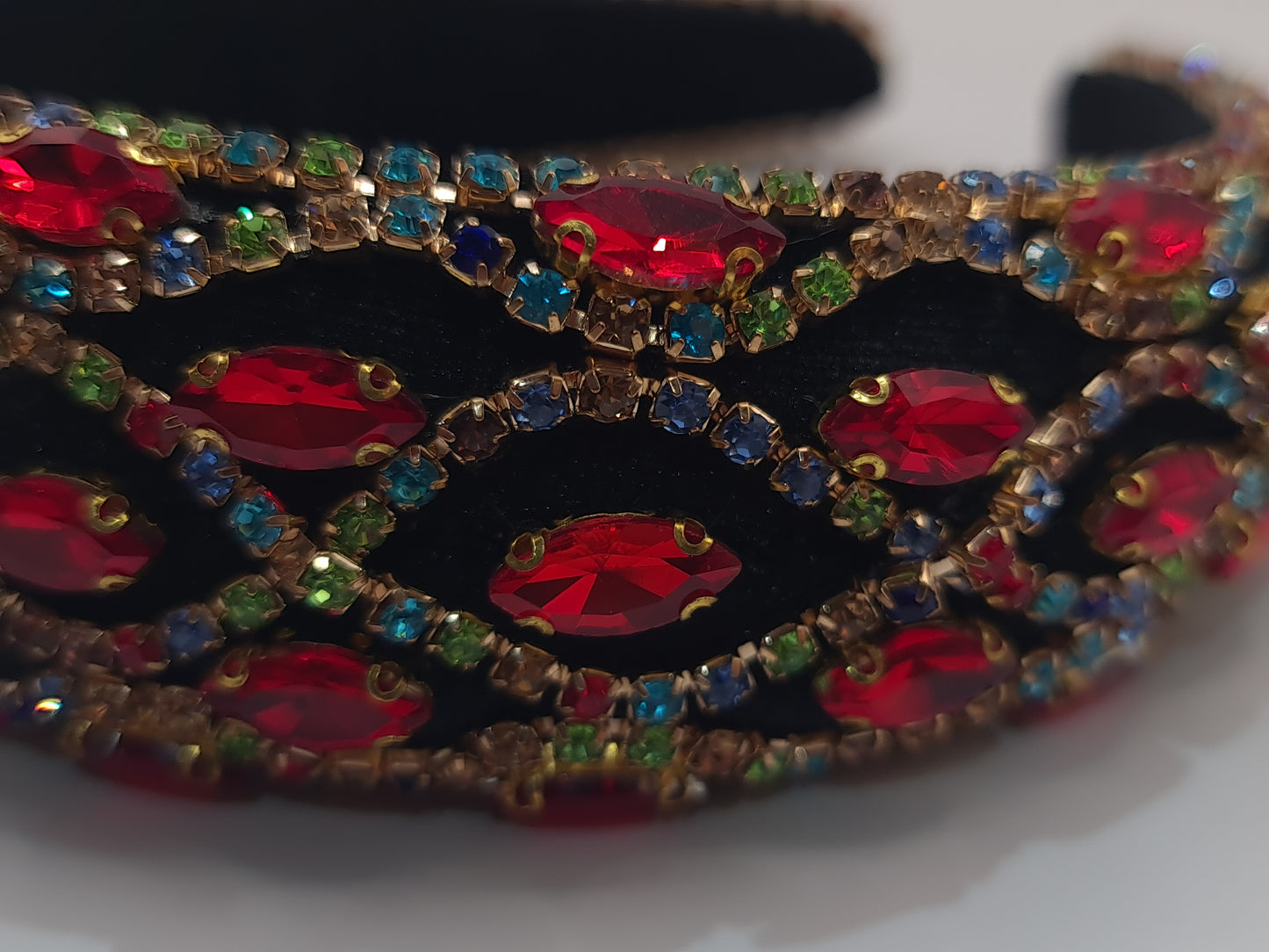 Rhinestone Velvet Padded Headband - Red and Rainbow