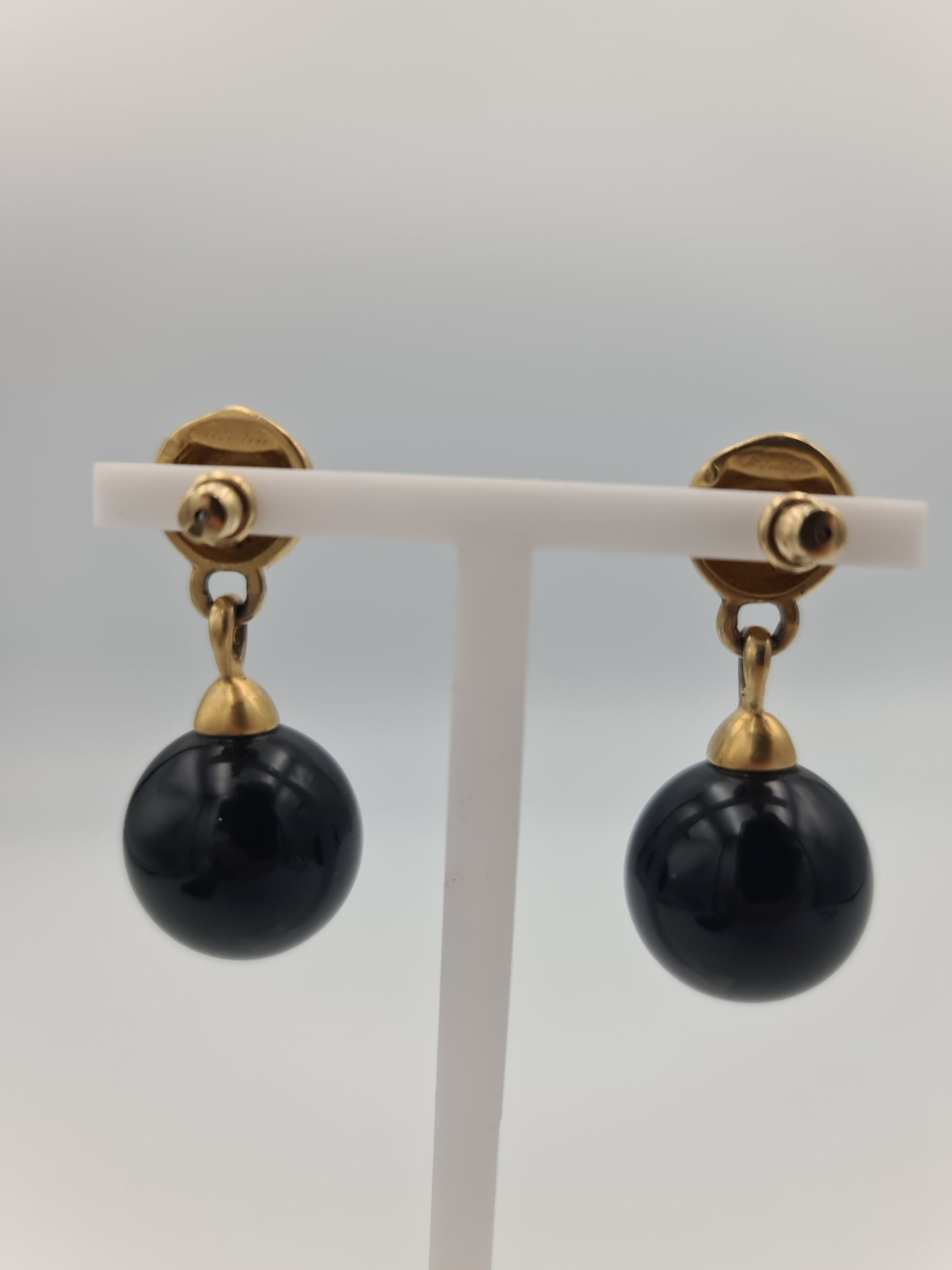 Black Drop Gold Plated Earrings