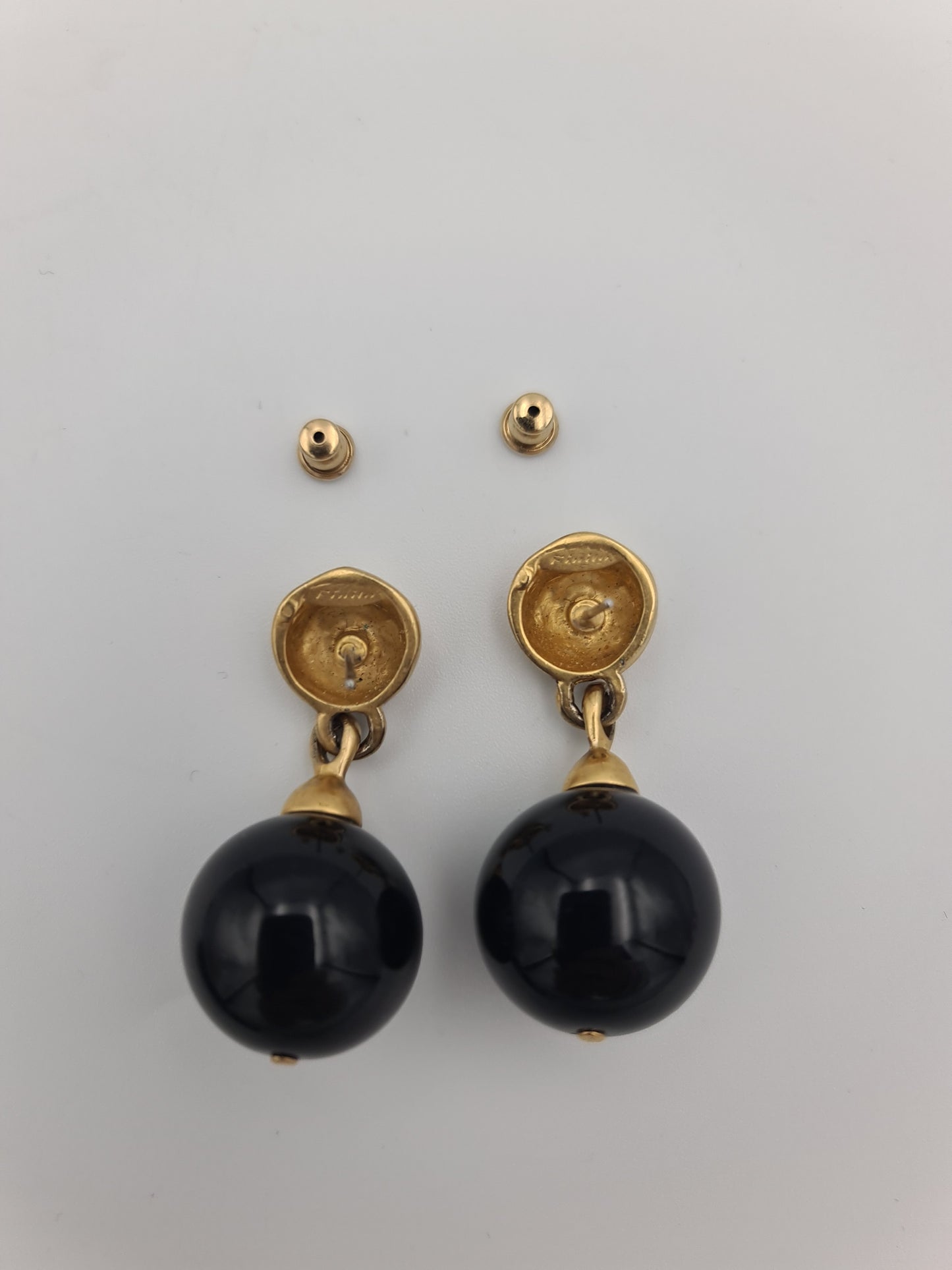 Black Drop Gold Plated Earrings