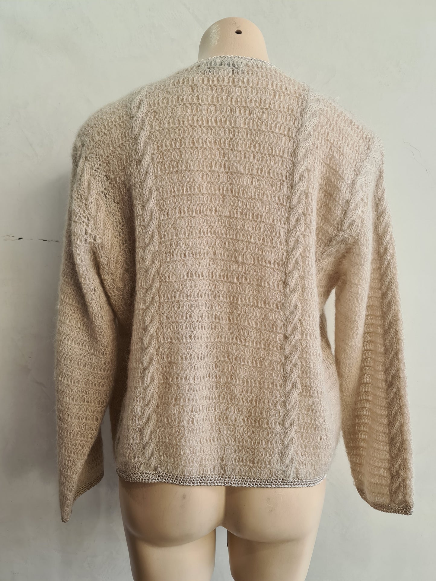 Vintage Elegant Beige Mohair Cardigan - size M