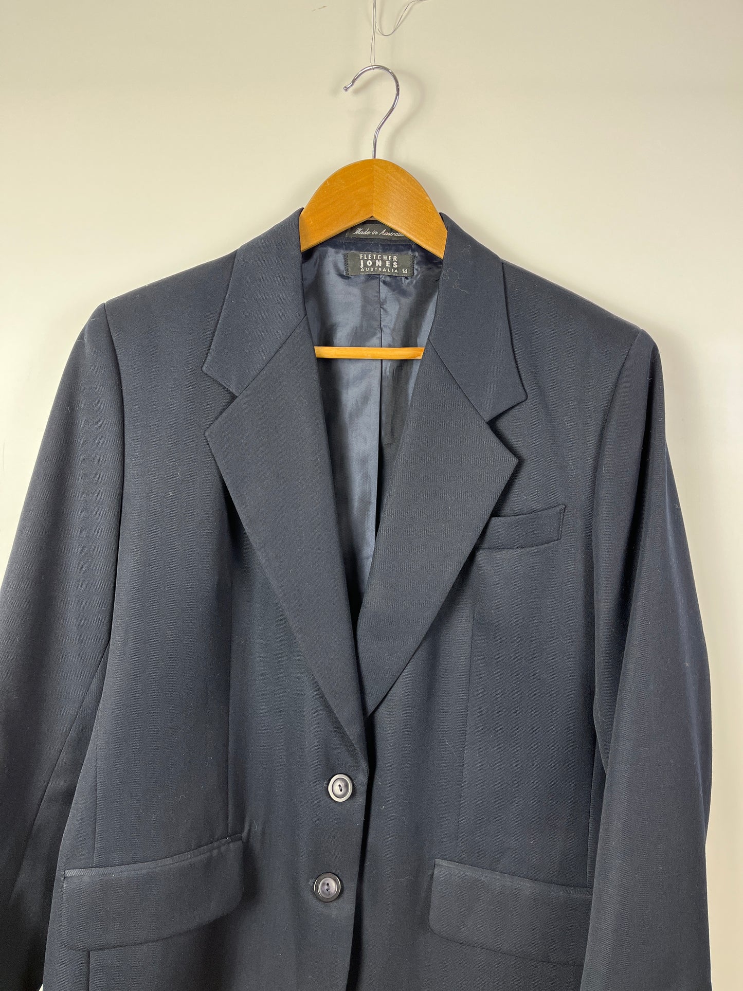 Vintage FLETCHER JONES Navy Wool Blend Blazer Size 14