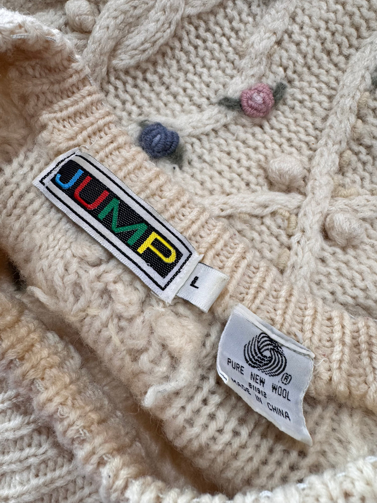 Vintage Jump cream wool chunky cable jumper - size L