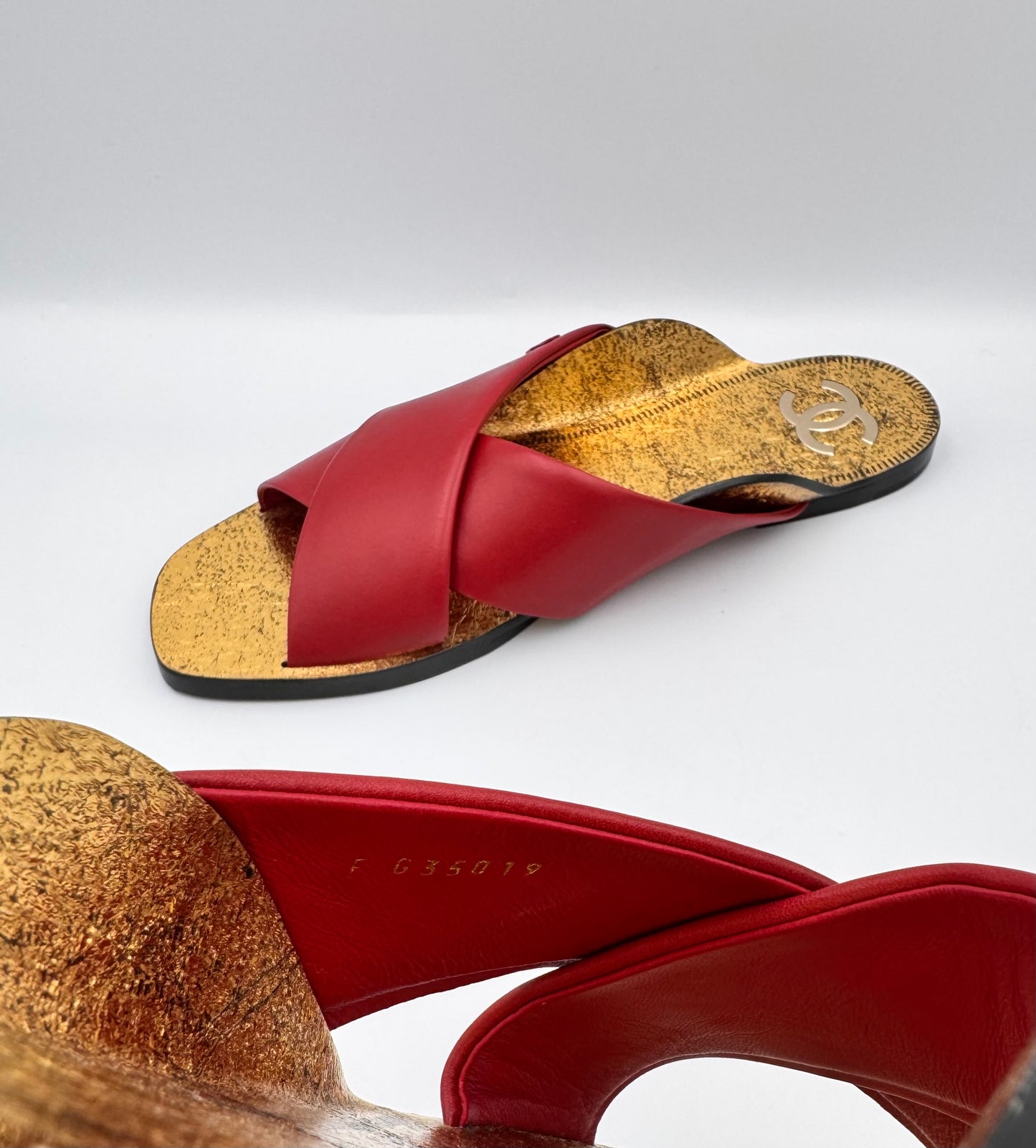 Chanel Red Lambskin Leather Mules Size 41C