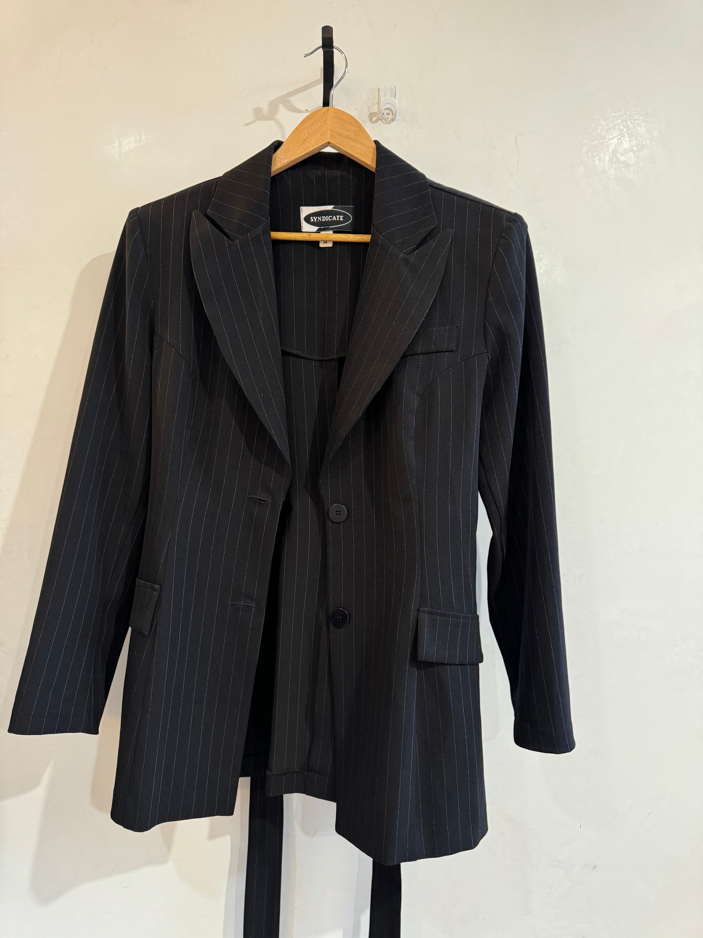 SYNDICATE Vintage Black belted striped jacket Size 14