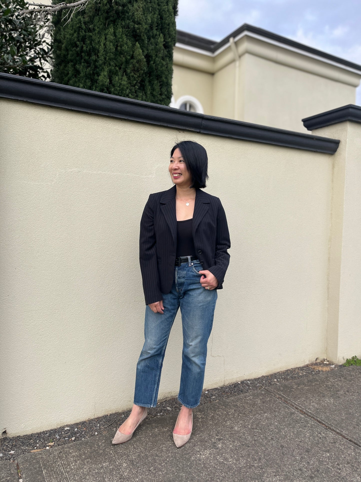 BASQUE Navy Striped Jacket Size 8