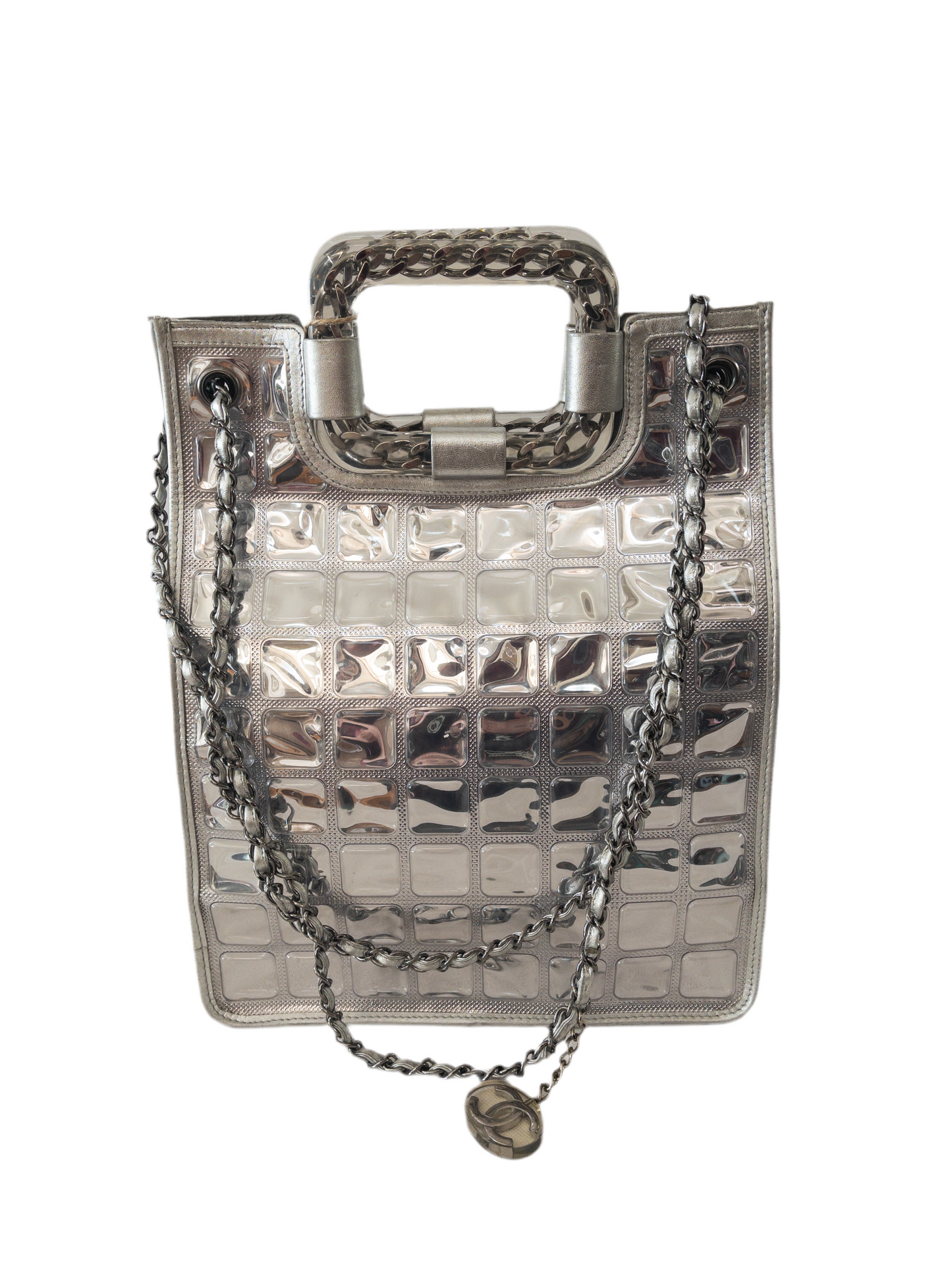 Authentic CHANEL Silver Vinyl Ice-cube Tote/Shoulder Bag