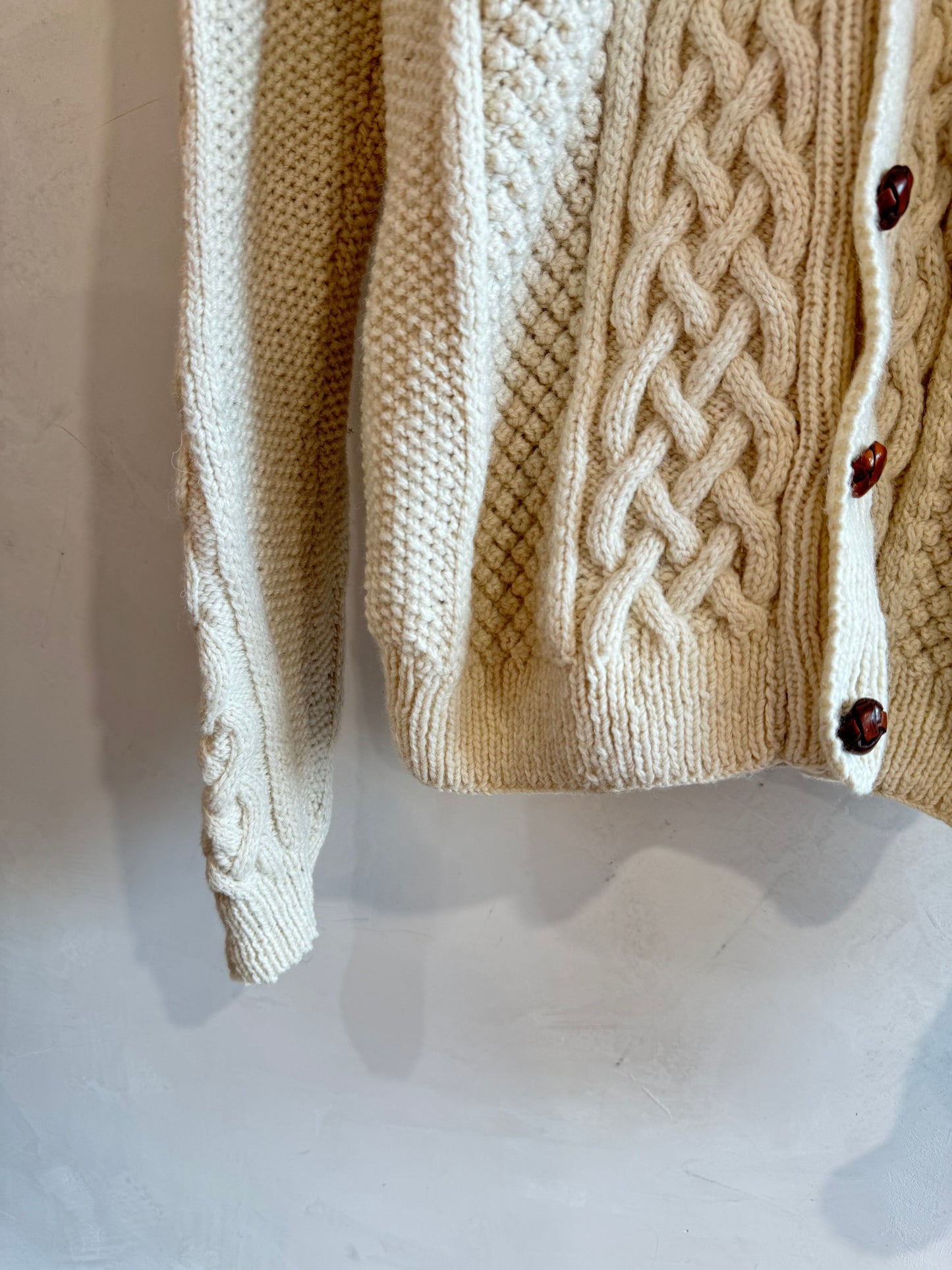 Handknit Cream Oversized Chunky Cable Cardigan M-XL
