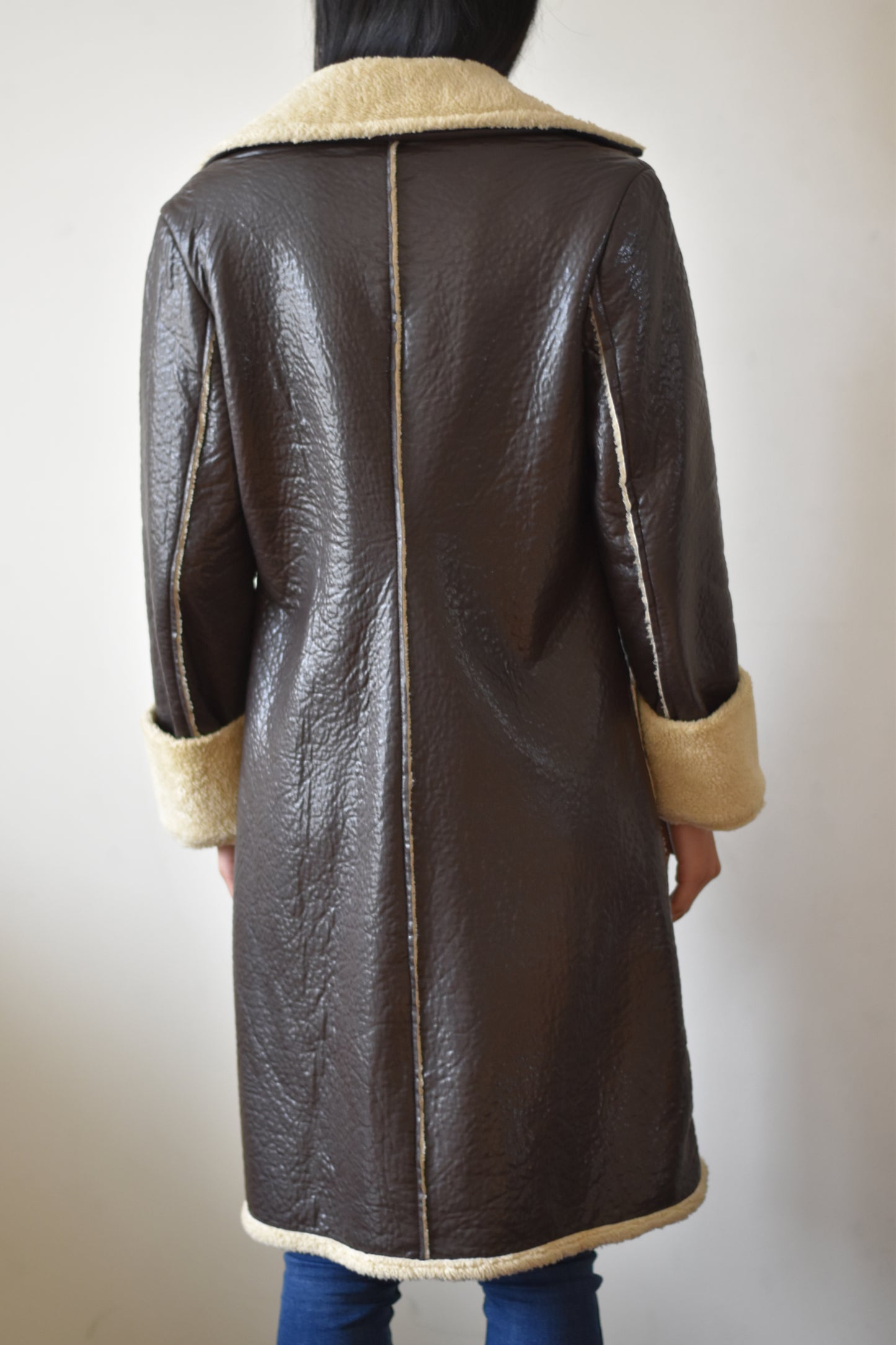 Vintage Bettina Liano Dark Brown Faux Shearling Coat S-M