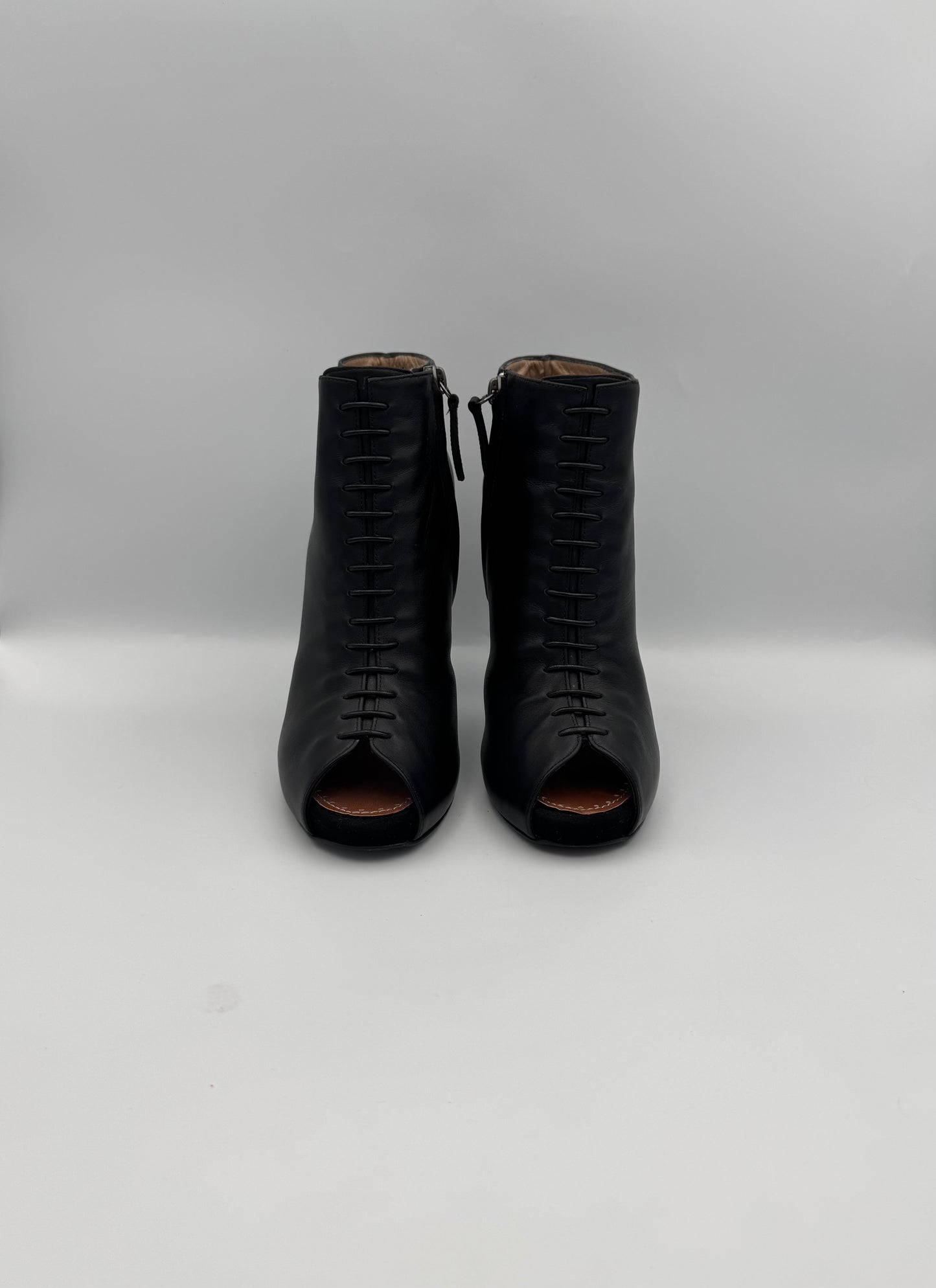 PROENZA SCHOULER Black Leather Open Toe Boots Size 39
