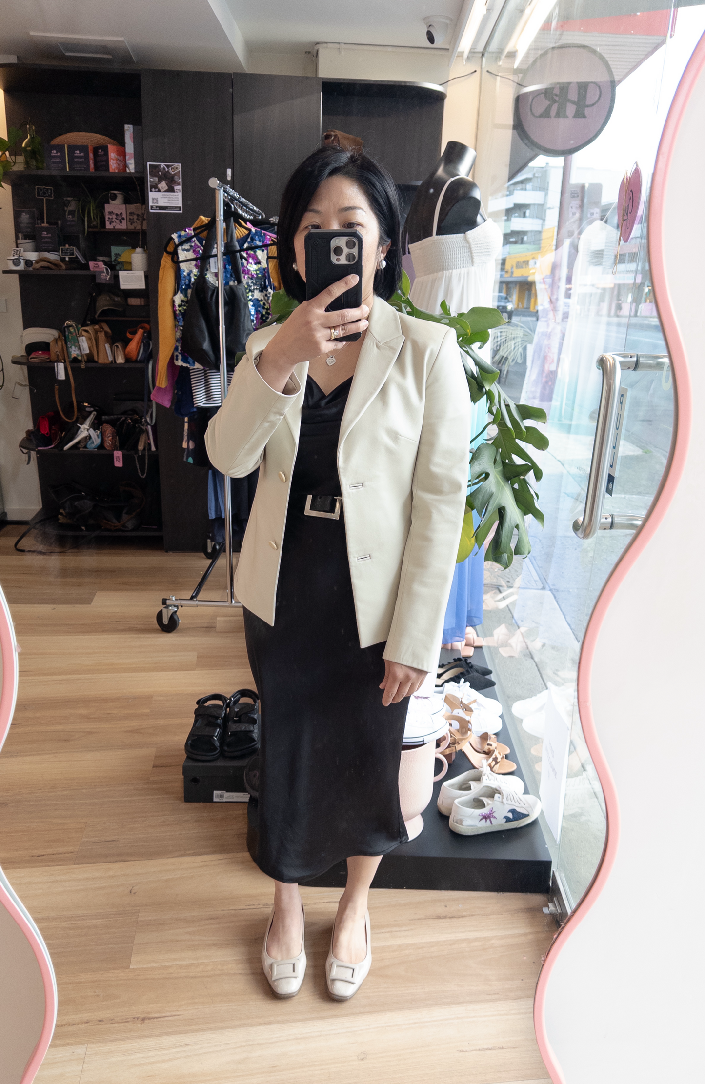 SARAY Cream Leather Jacket Size 8