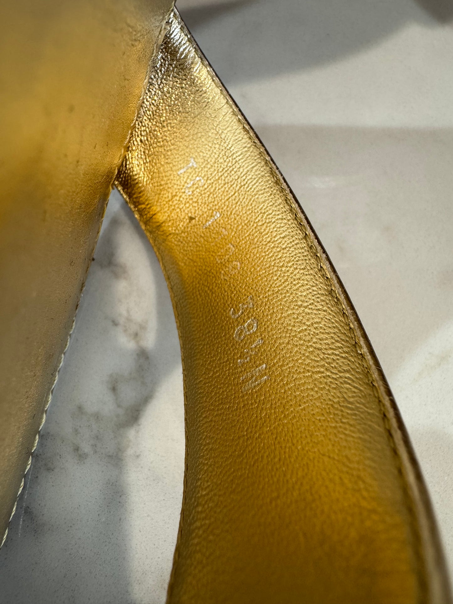 LOUIS VUITTON Gold Strappy Heels 38.5