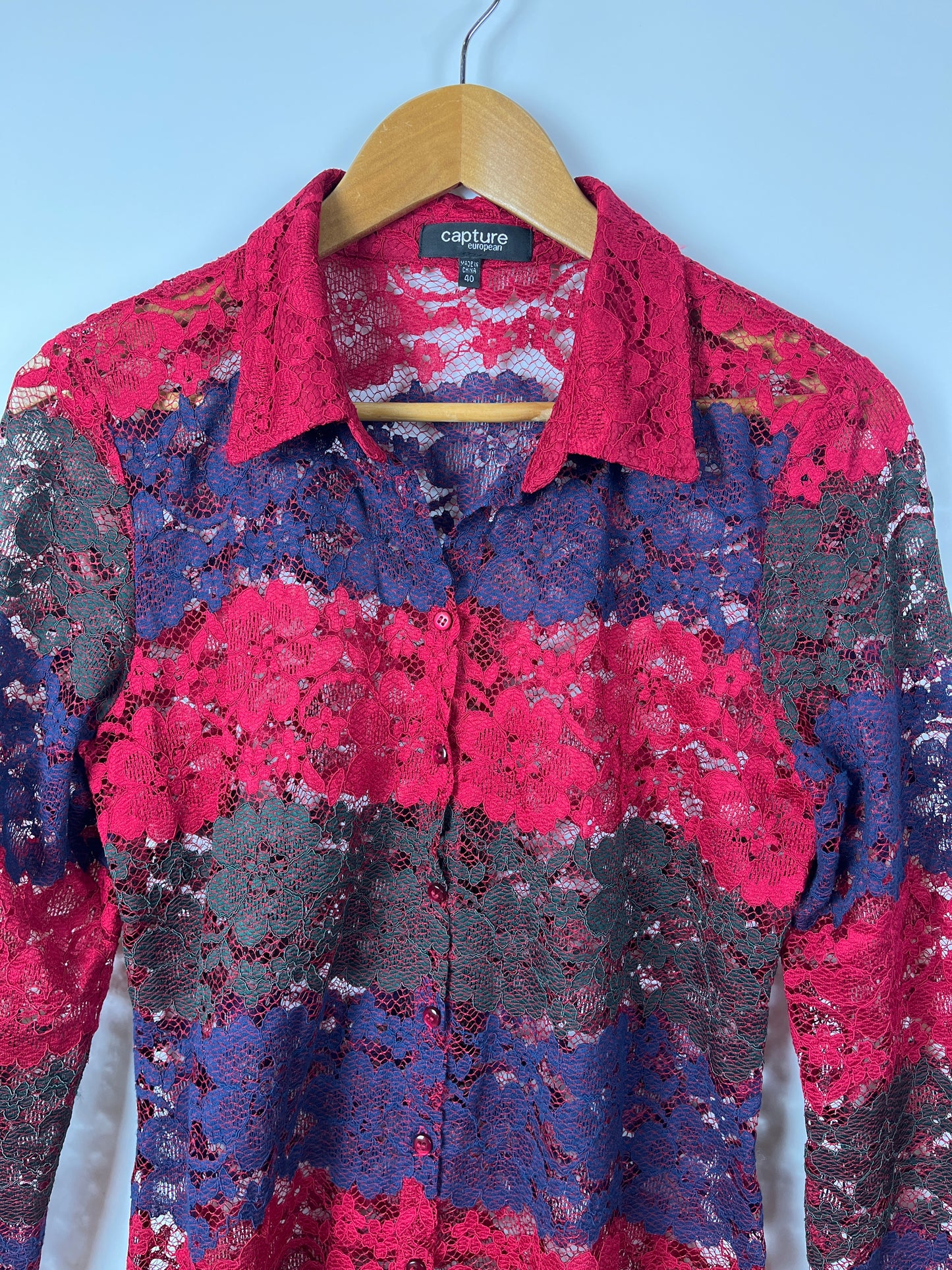 CAPTURE Sheer Lace Shirt Dress Size 40