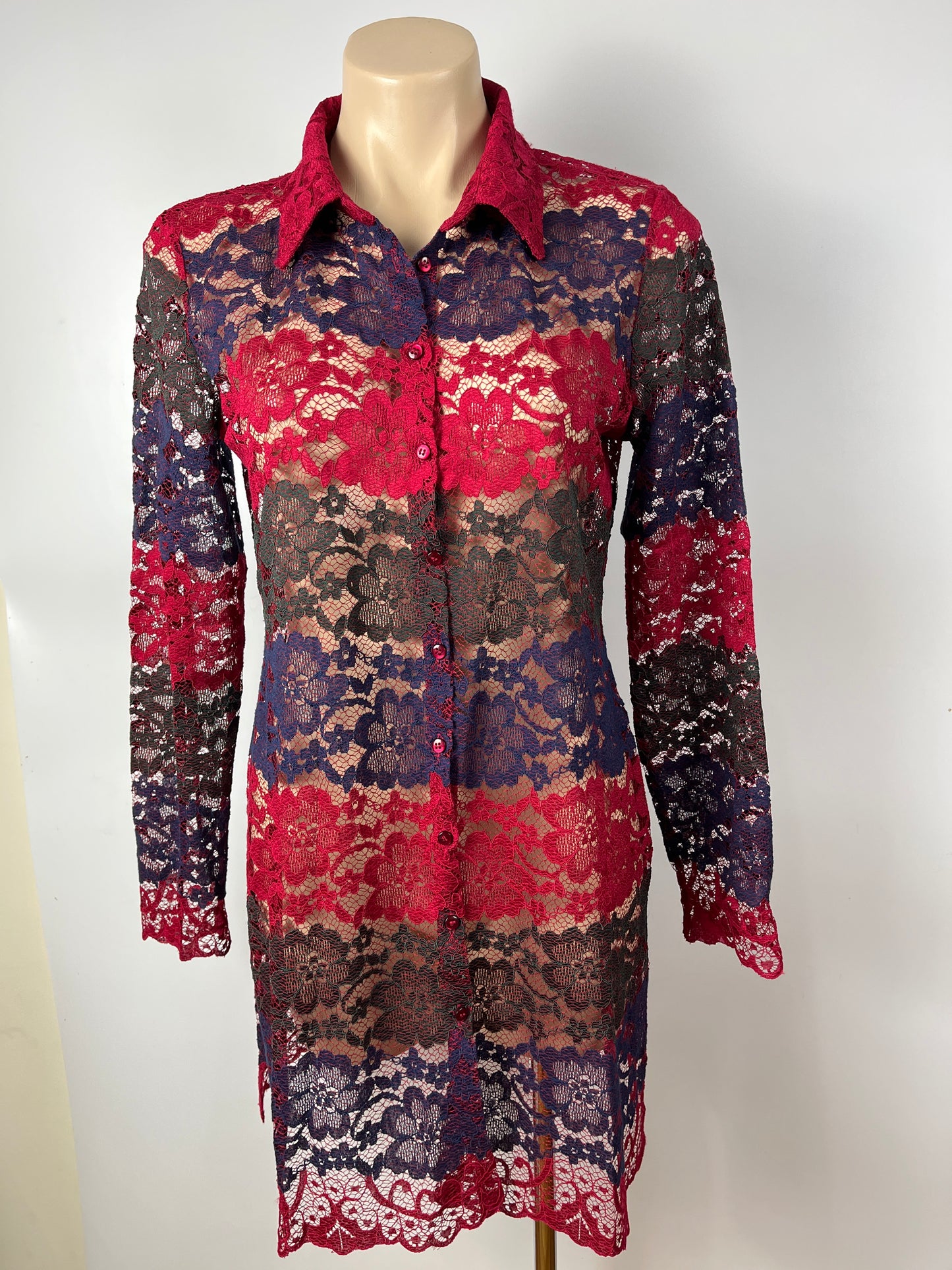 CAPTURE Sheer Lace Shirt Dress Size 40