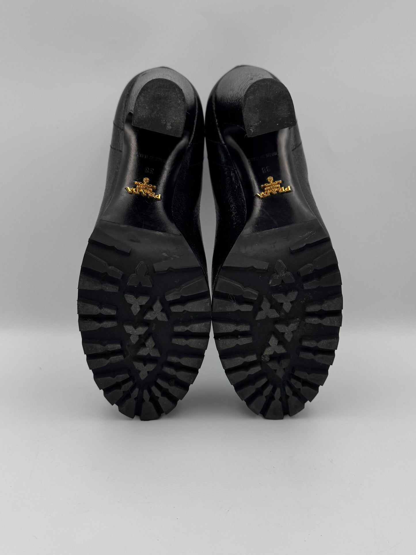 PRADA Black Leather Block Heel Pumps Size 38