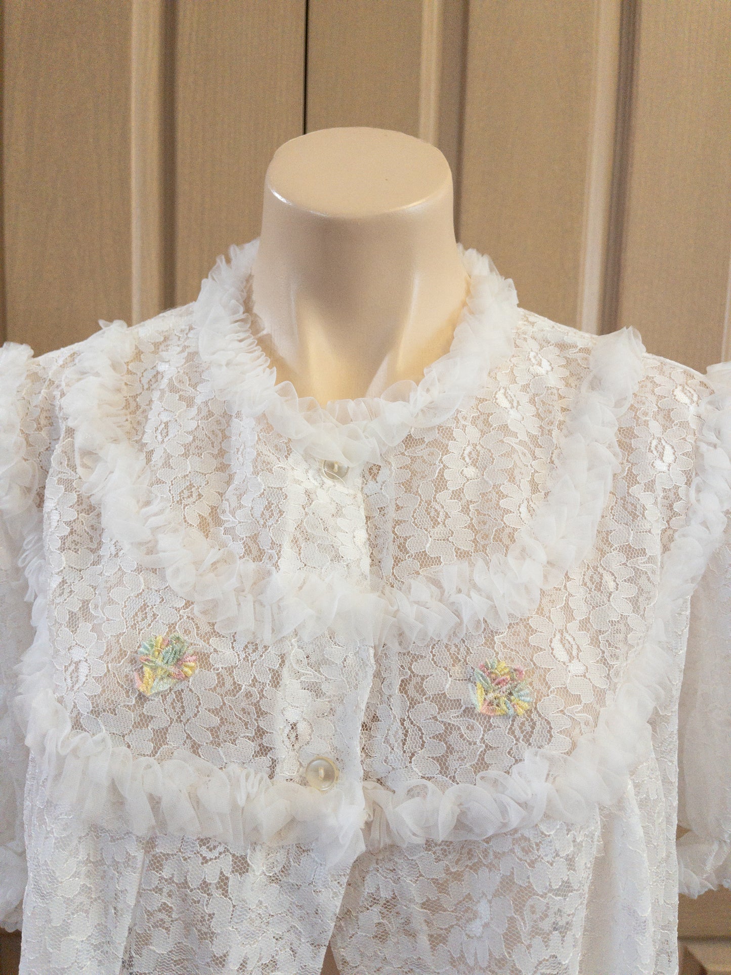 Vintage Crop White Lace Night Top Size S