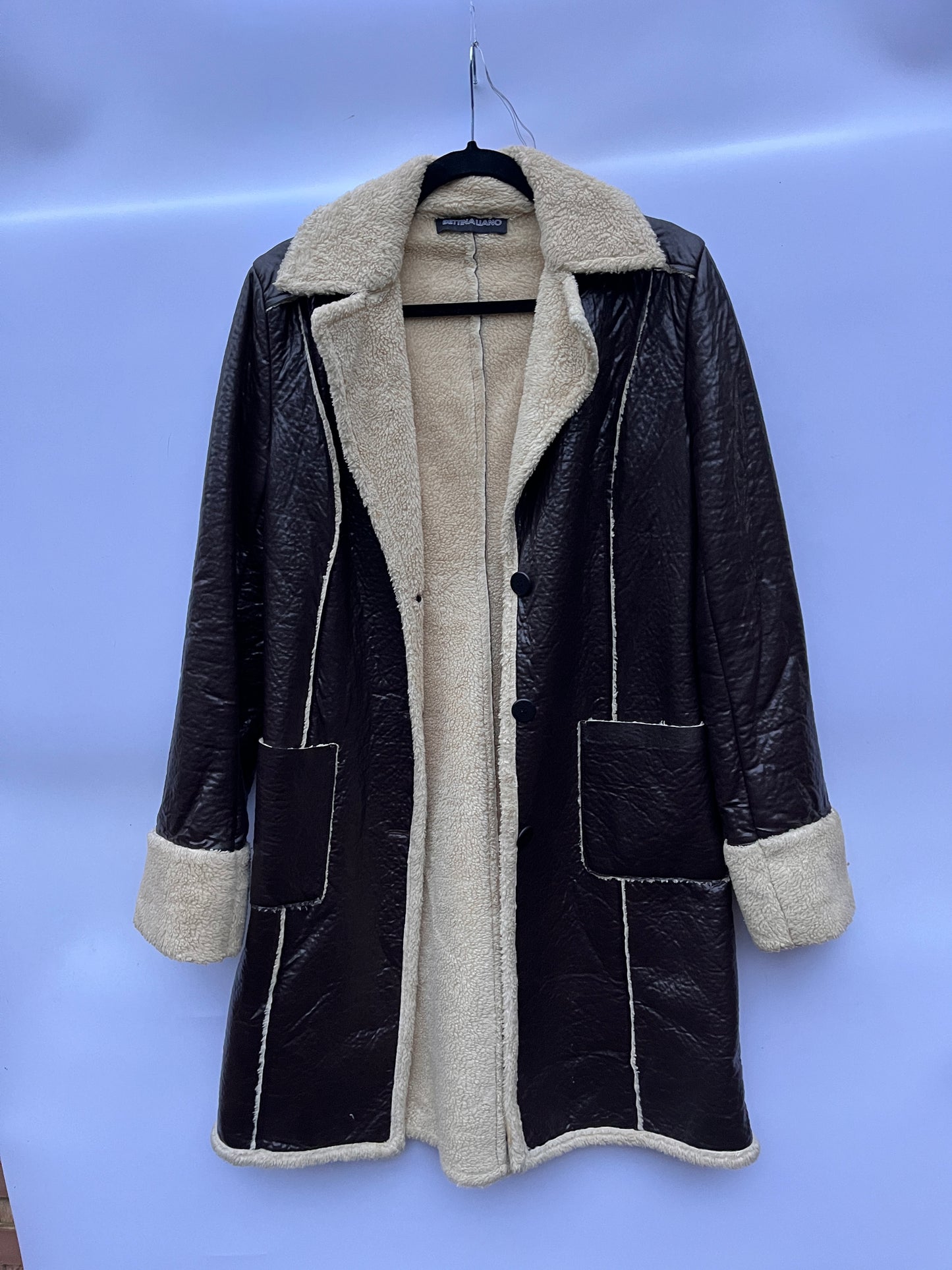 Vintage Bettina Liano Dark Brown Faux Shearling Coat S-M