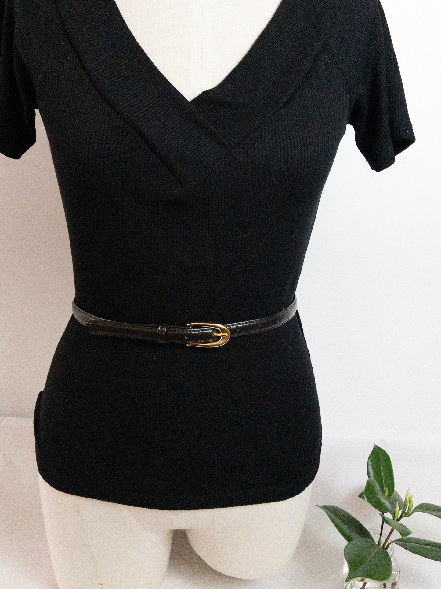 Chocolate Brown Slim Belt Gold Hardware XS/S