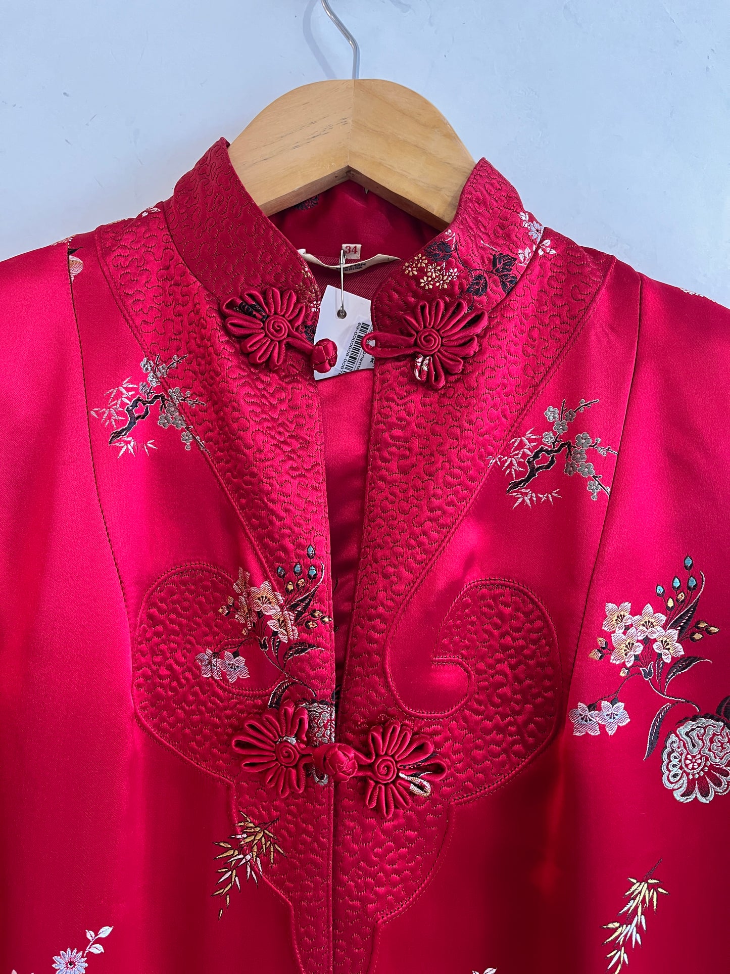 Vintage Red Satin Mandarin Long Jacket S