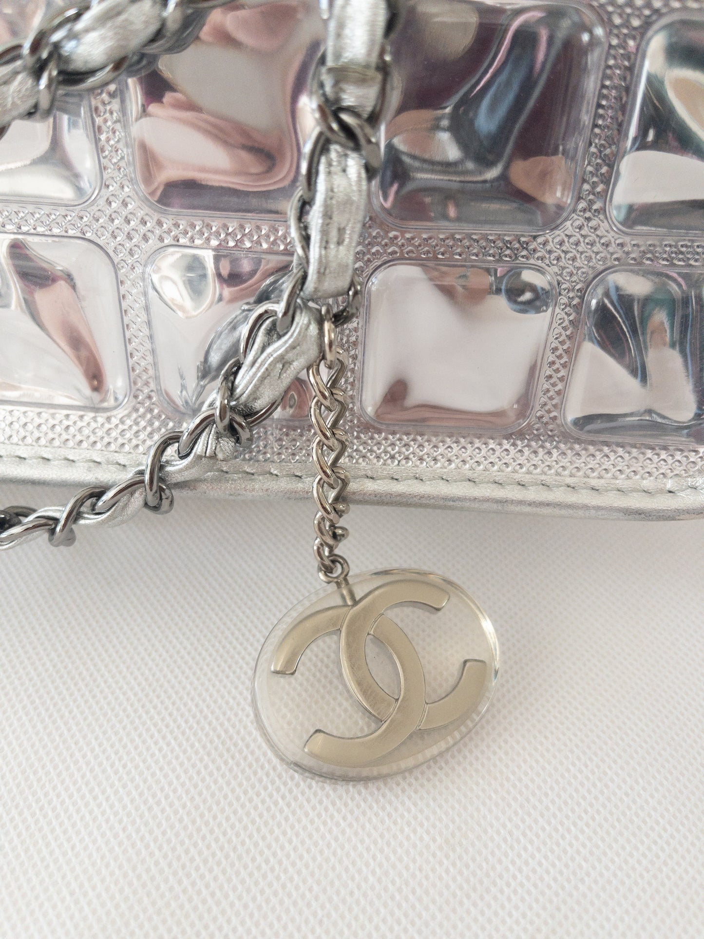 Authentic CHANEL Silver Vinyl Ice-cube Tote/Shoulder Bag
