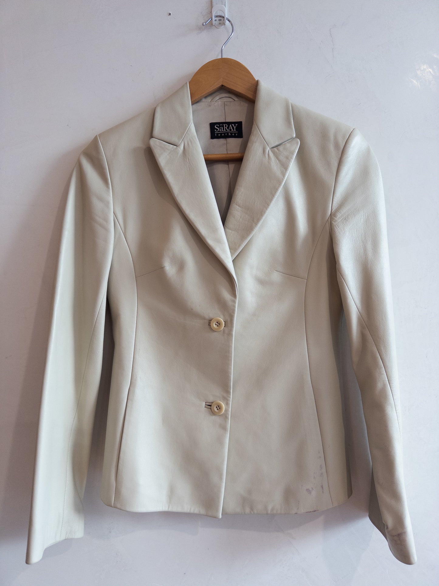 SARAY Cream Leather Jacket Size 8