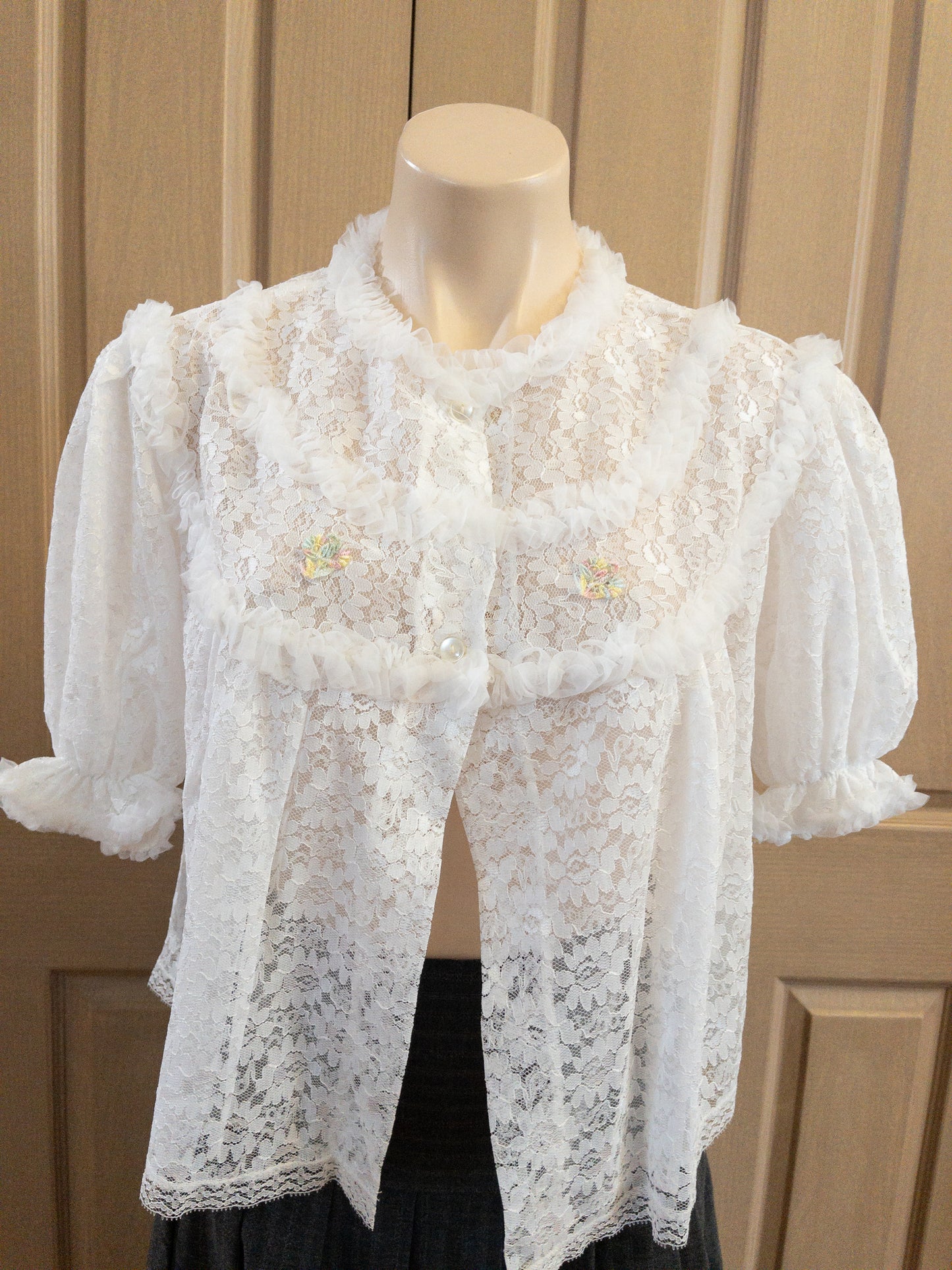Vintage Crop White Lace Night Top Size S