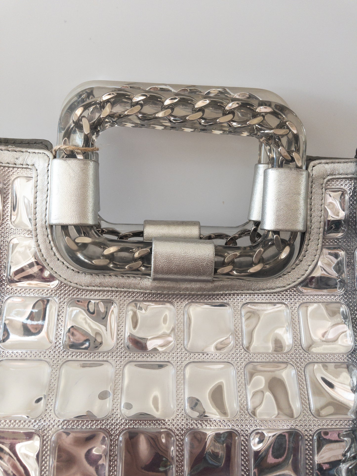 Authentic CHANEL Silver Vinyl Ice-cube Tote/Shoulder Bag