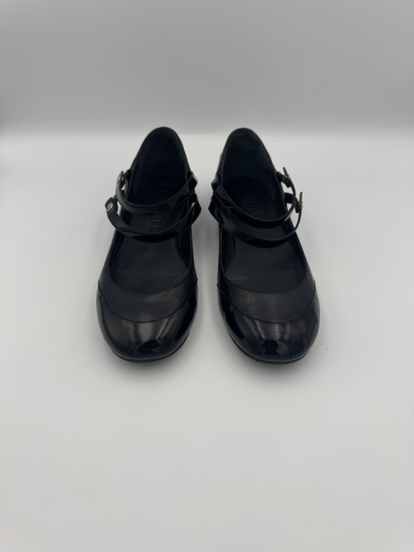 Chanel Mary Jane Black Leather Flats Size 38