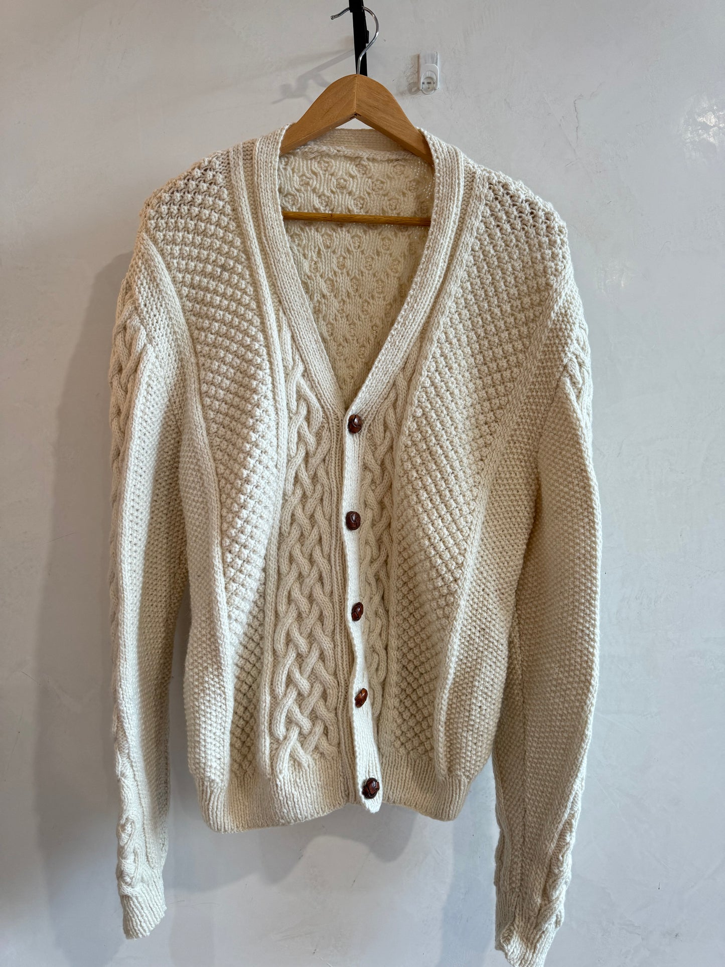 Handknit Cream Oversized Chunky Cable Cardigan M-XL