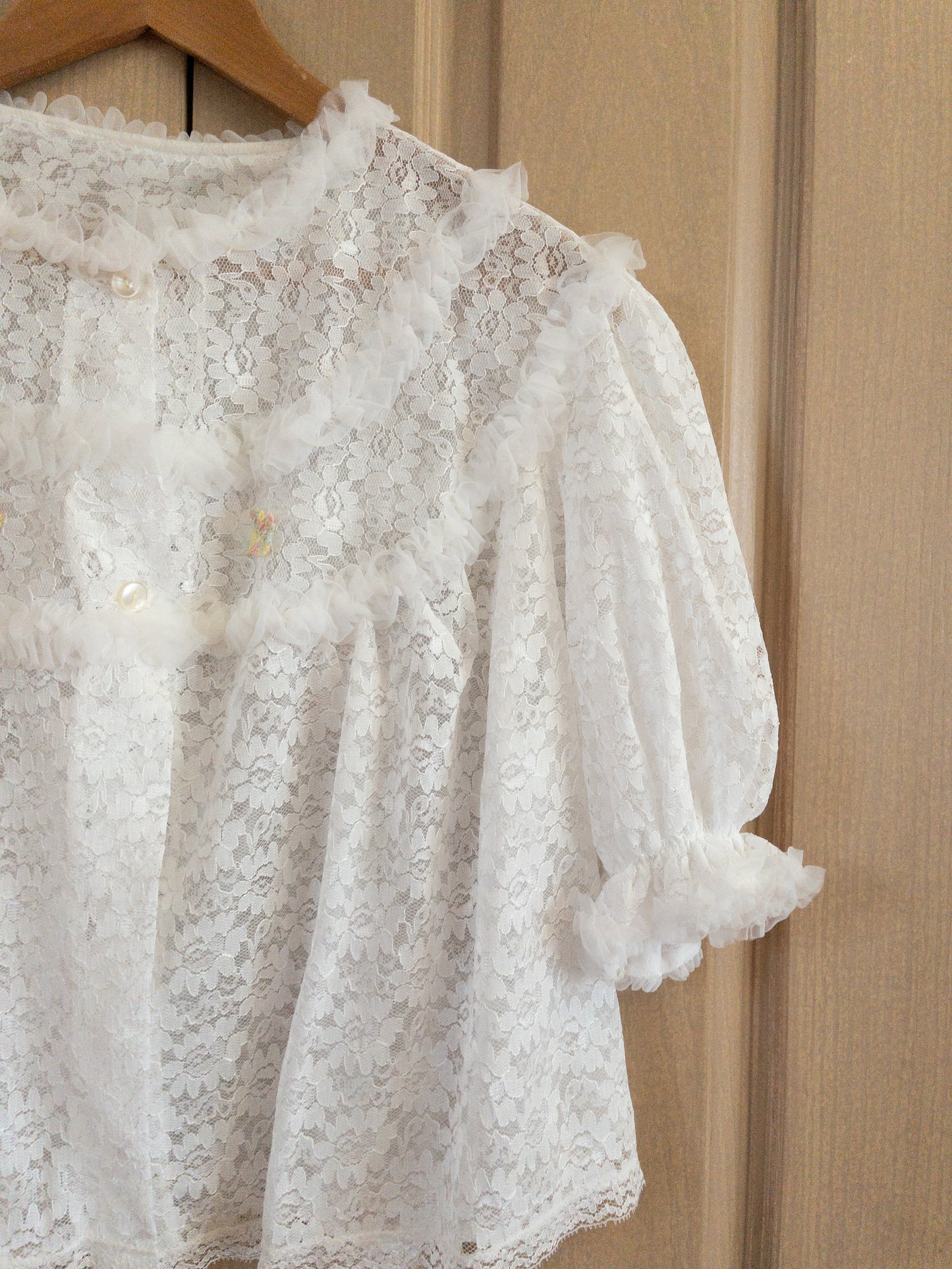 Vintage Crop White Lace Night Top Size S