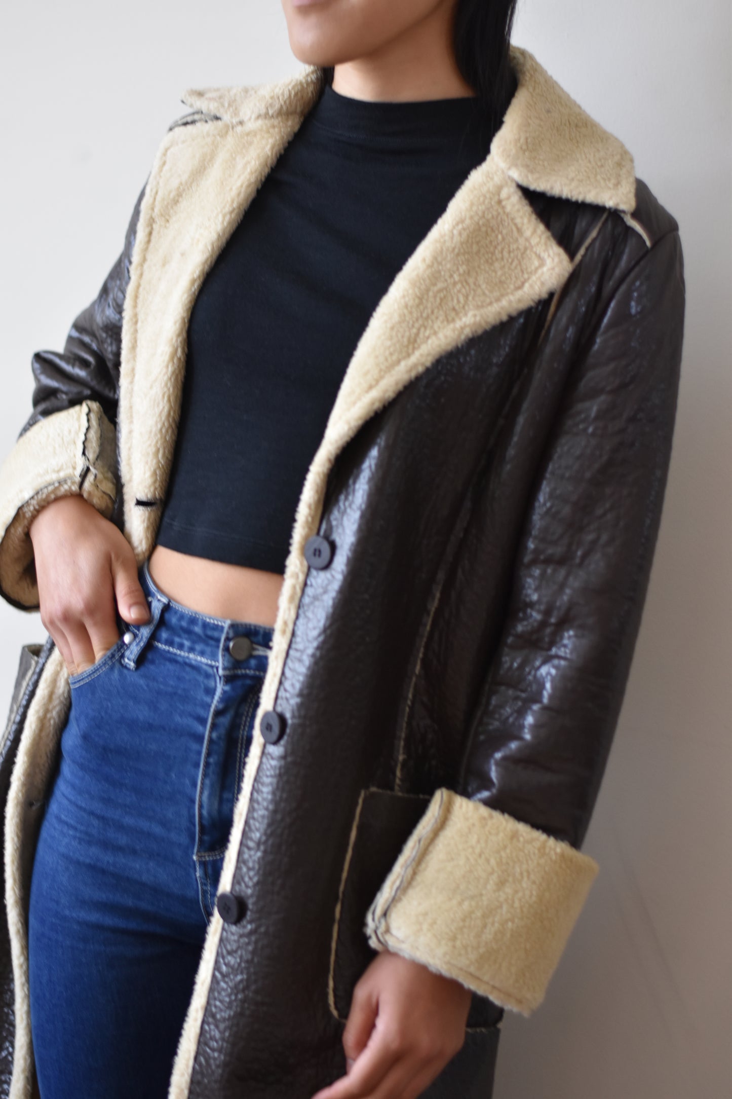 Vintage Bettina Liano Dark Brown Faux Shearling Coat S-M