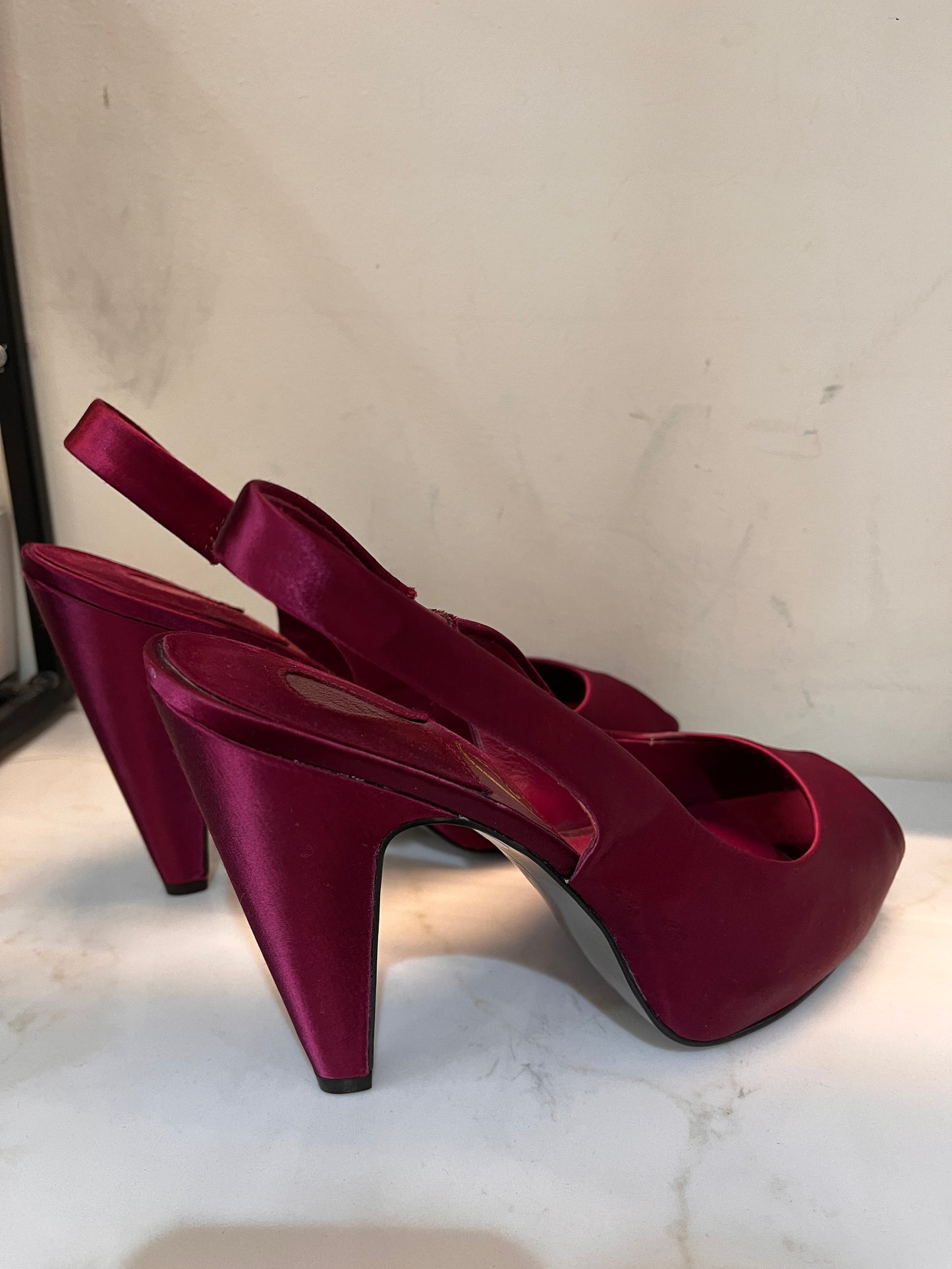 ASH Berry Red Satin Peep Toe Pumps Size 40 NEW