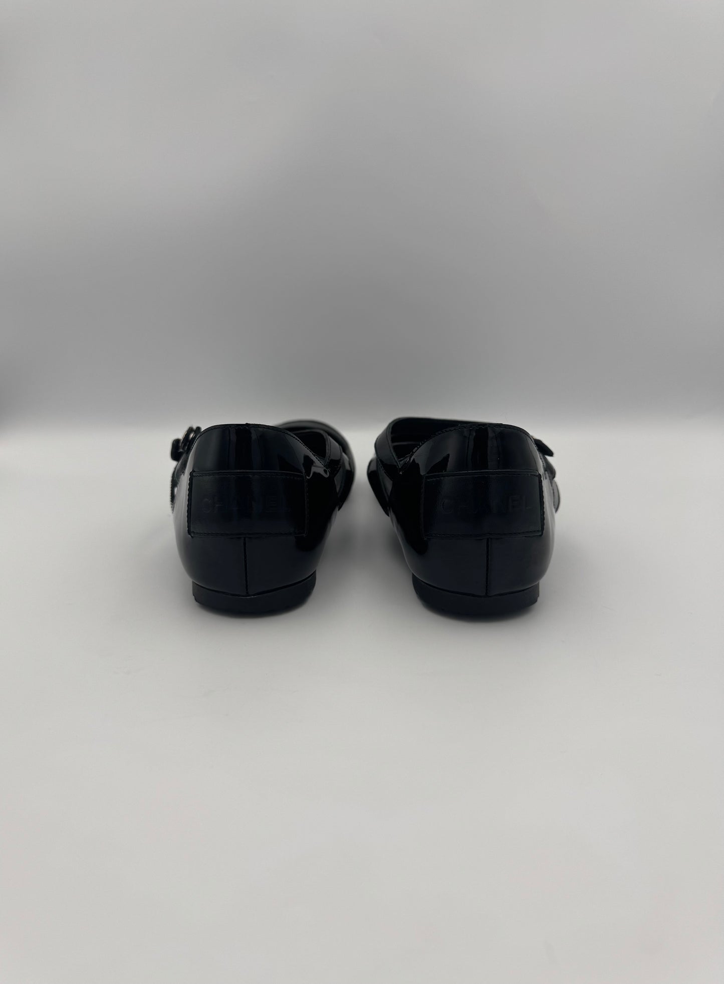 Chanel Mary Jane Black Leather Flats Size 38