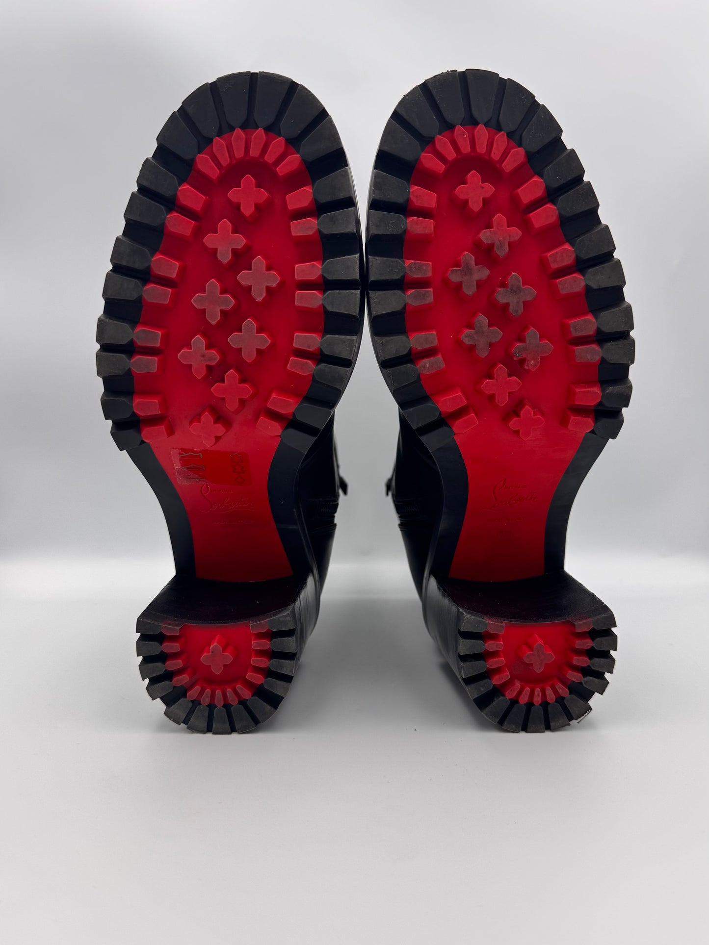 CHRISTIAN LOUBOUTIN Black LaceUp Boots Spikes Size 38.5