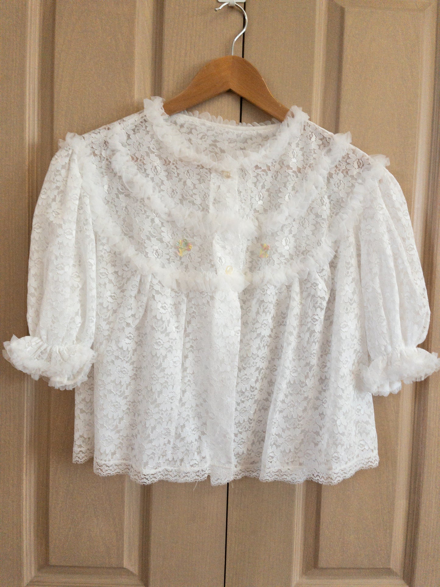 Vintage Crop White Lace Night Top Size S