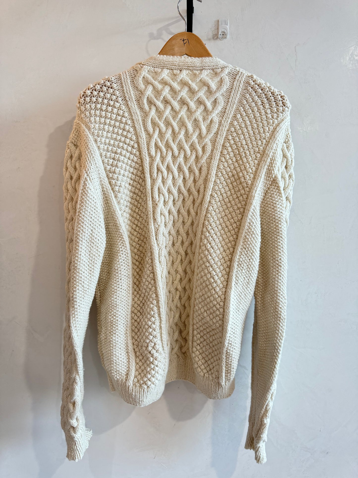 Handknit Cream Oversized Chunky Cable Cardigan M-XL