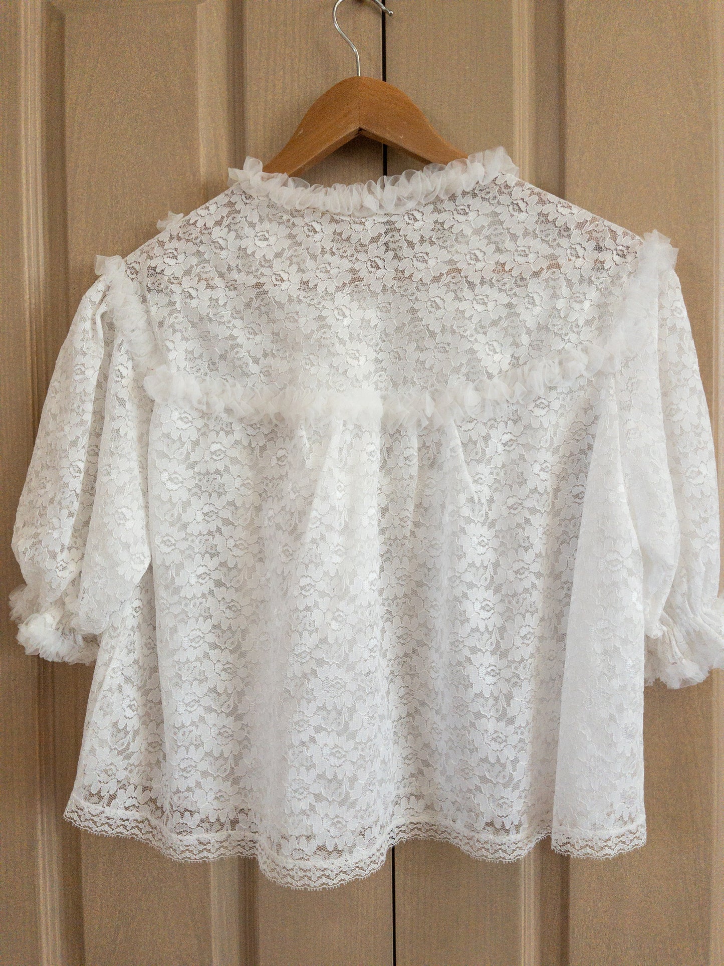 Vintage Crop White Lace Night Top Size S