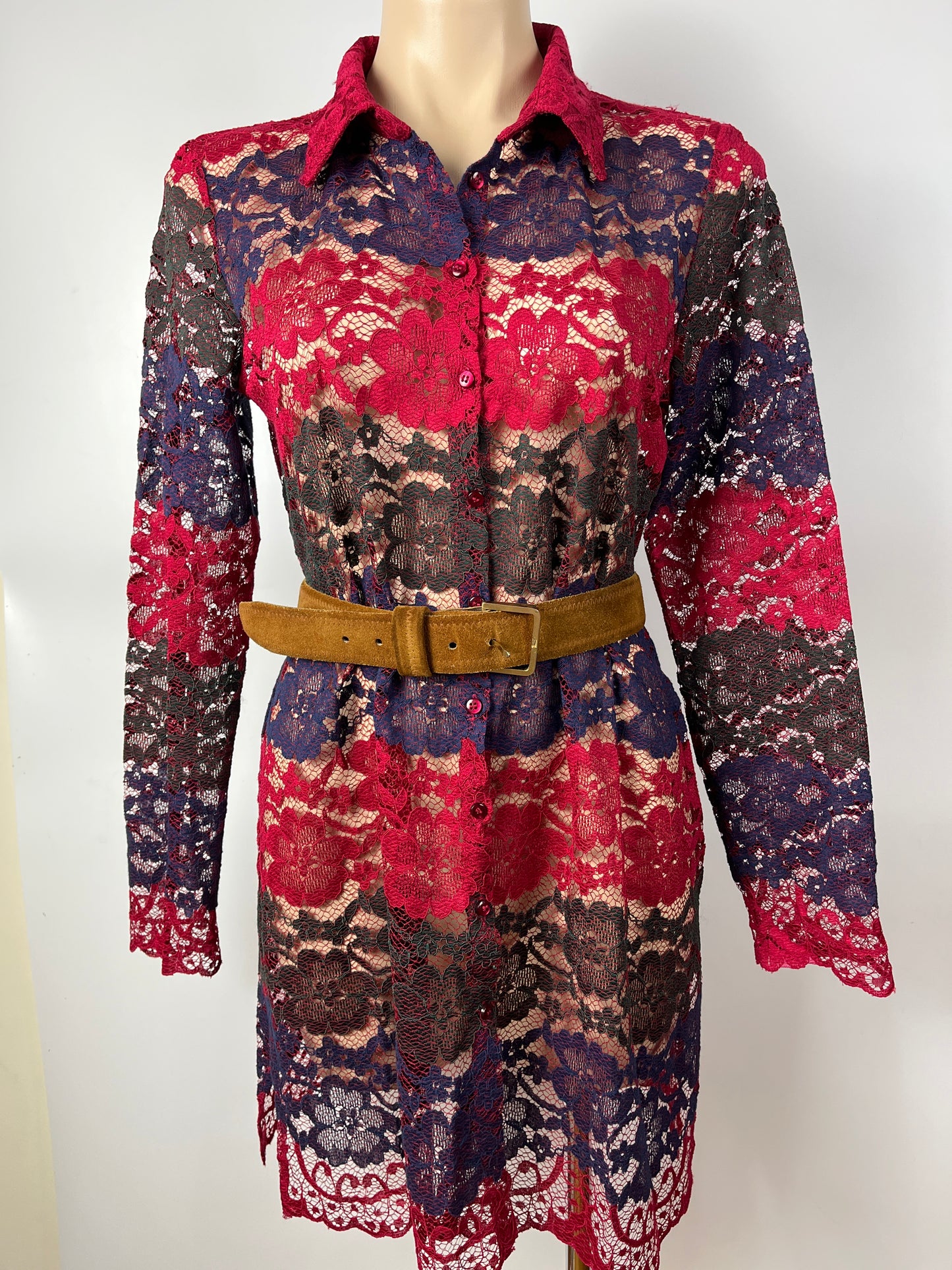 CAPTURE Sheer Lace Shirt Dress Size 40