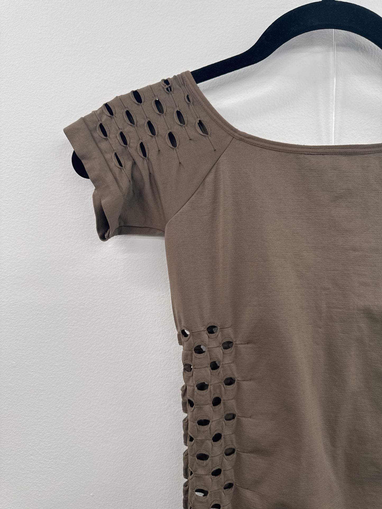 Taupe Perforated Zipup Top - Size S