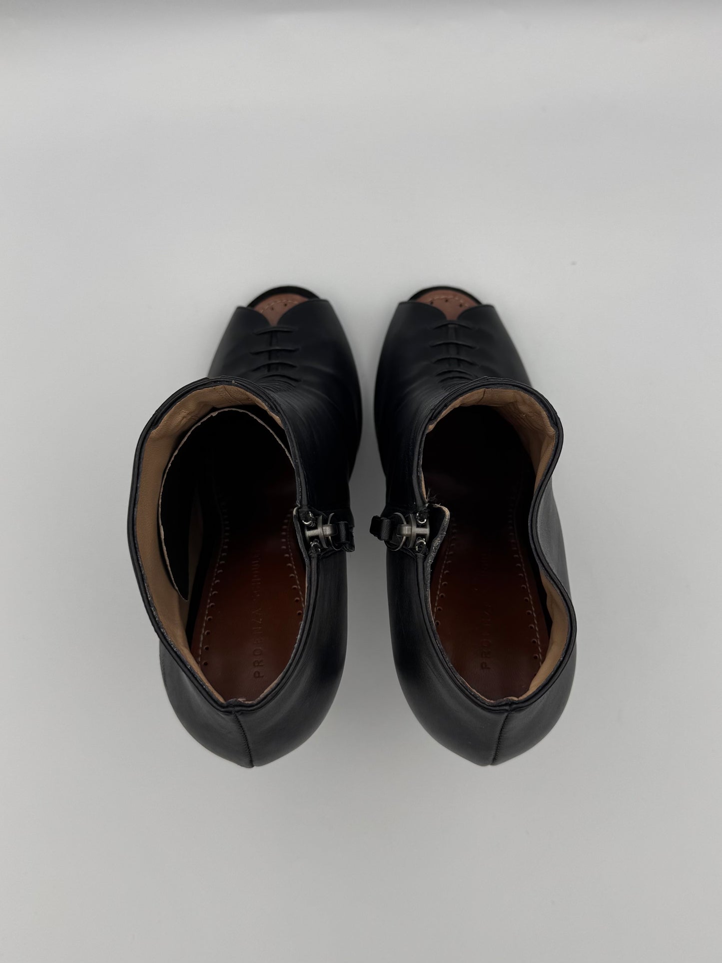 PROENZA SCHOULER Black Leather Open Toe Boots Size 39