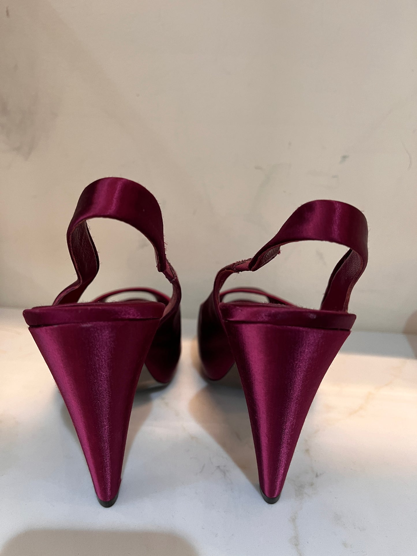 ASH Berry Red Satin Peep Toe Pumps Size 40 NEW