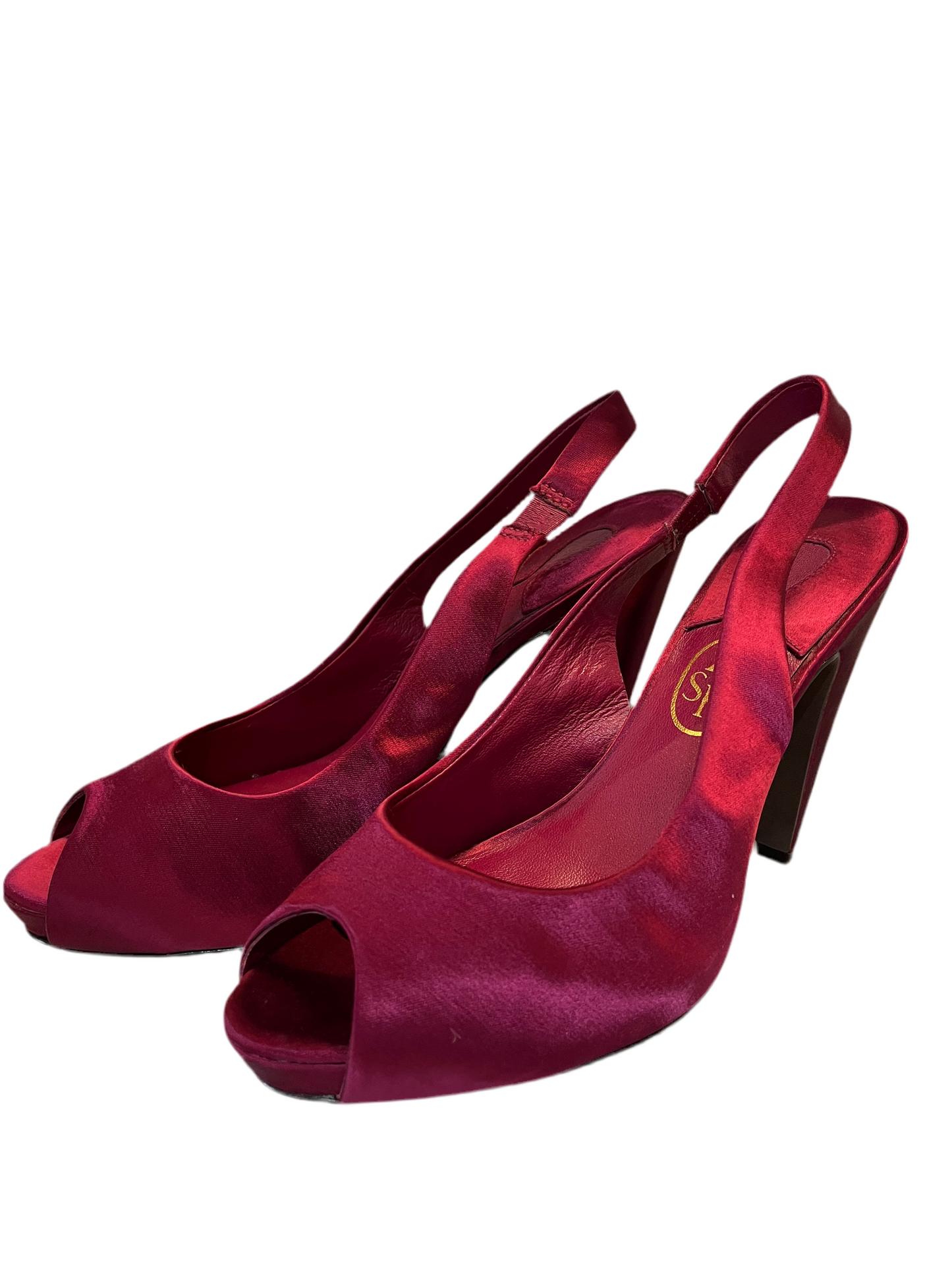ASH Berry Red Satin Peep Toe Pumps Size 40 NEW