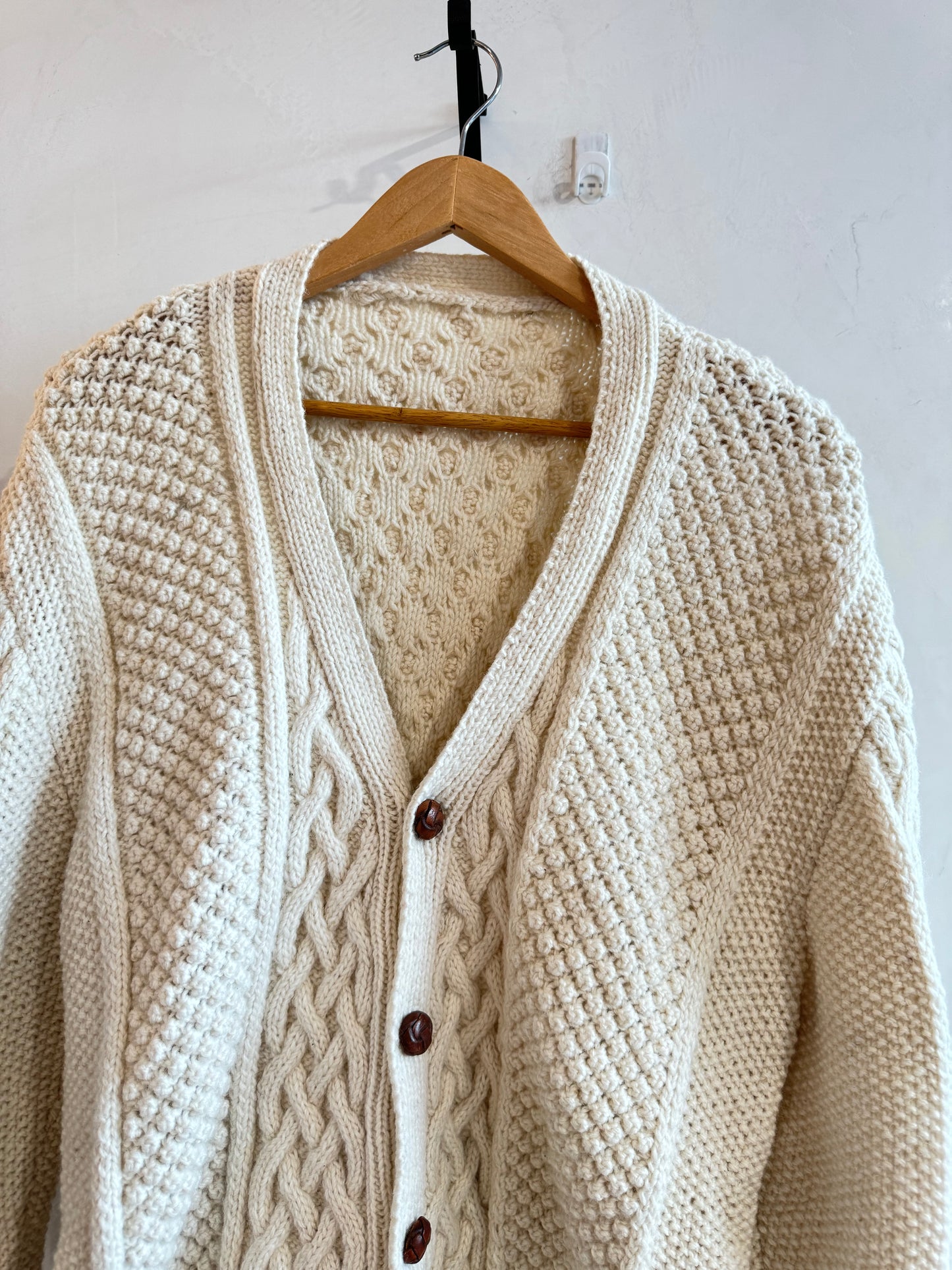 Handknit Cream Oversized Chunky Cable Cardigan M-XL