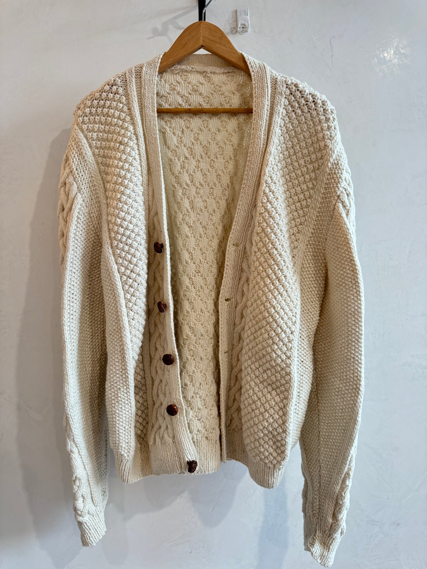 Handknit Cream Oversized Chunky Cable Cardigan M-XL