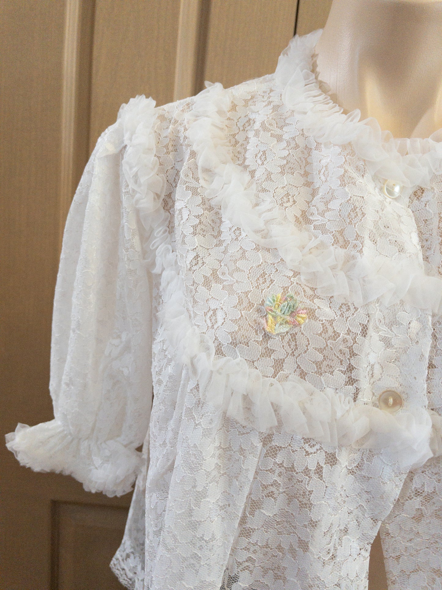Vintage Crop White Lace Night Top Size S